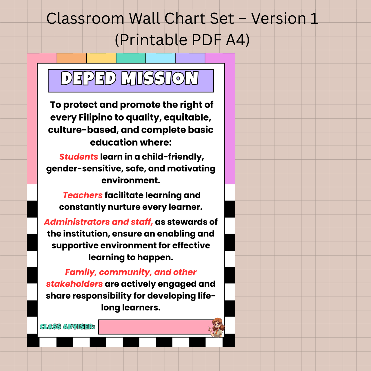 Digital Product - Classroom Wall Chart Set – Version 1 (Printable PDF A4)