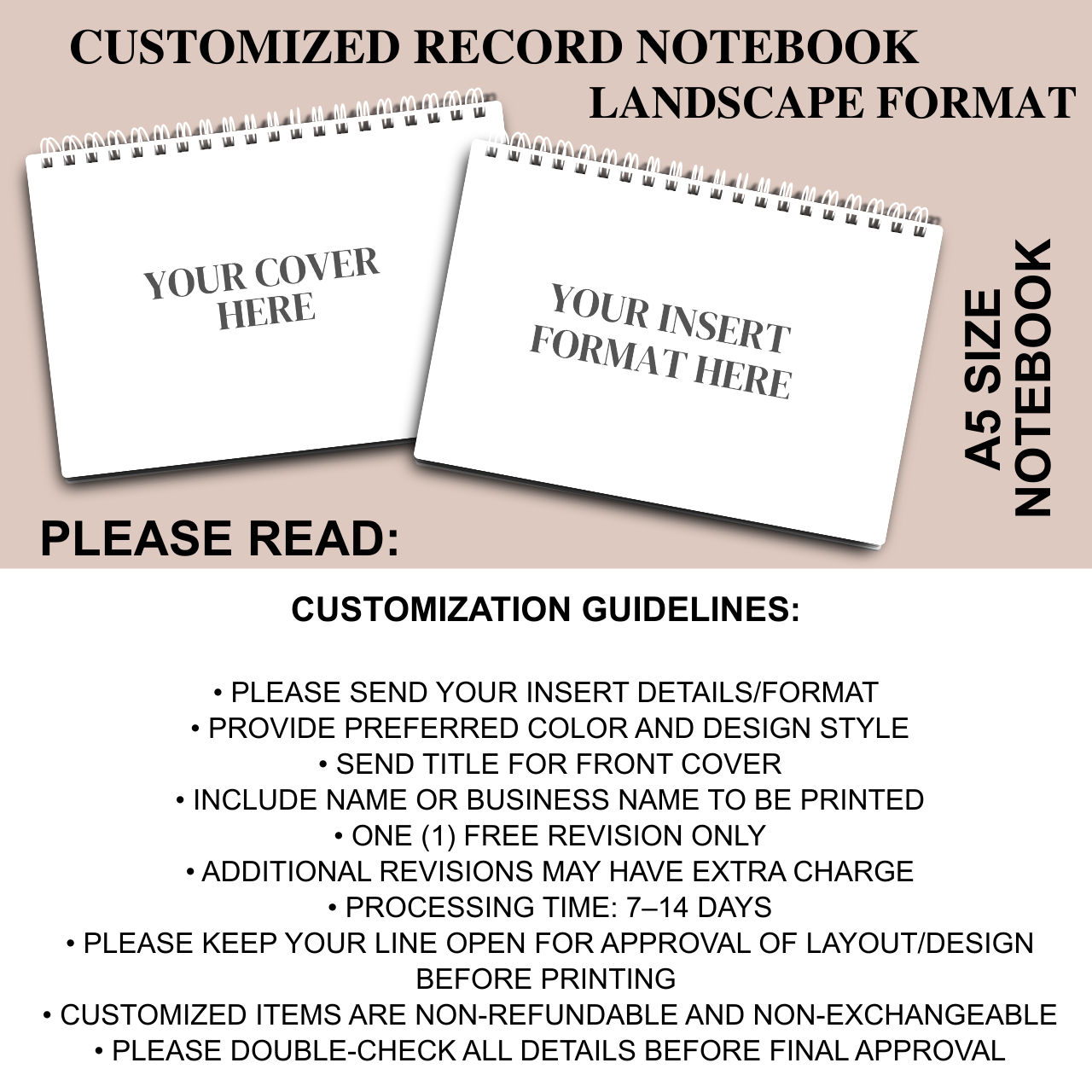 Customized Record Notebook – A5 Personalized Cover & Insert Format | Handmade Wirebound Notebook