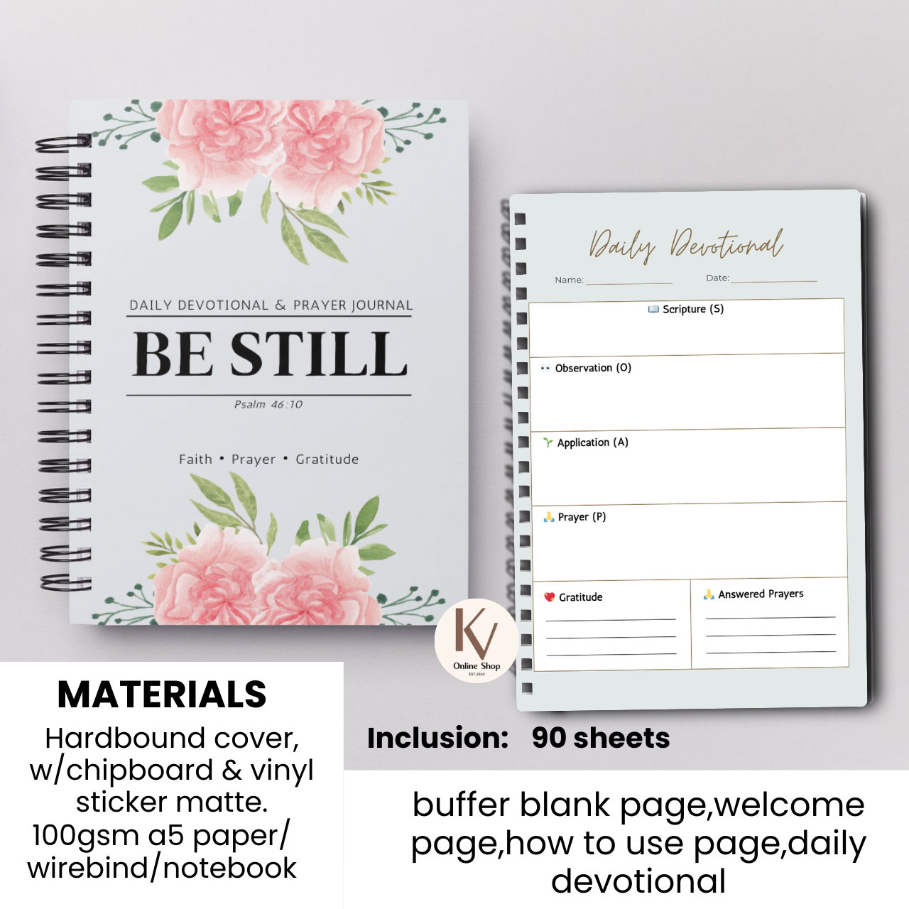 Daily Devotional & Prayer Journal – “Be Still” Faith Reflection Notebook | A5 Spiral Bound Christian Journal