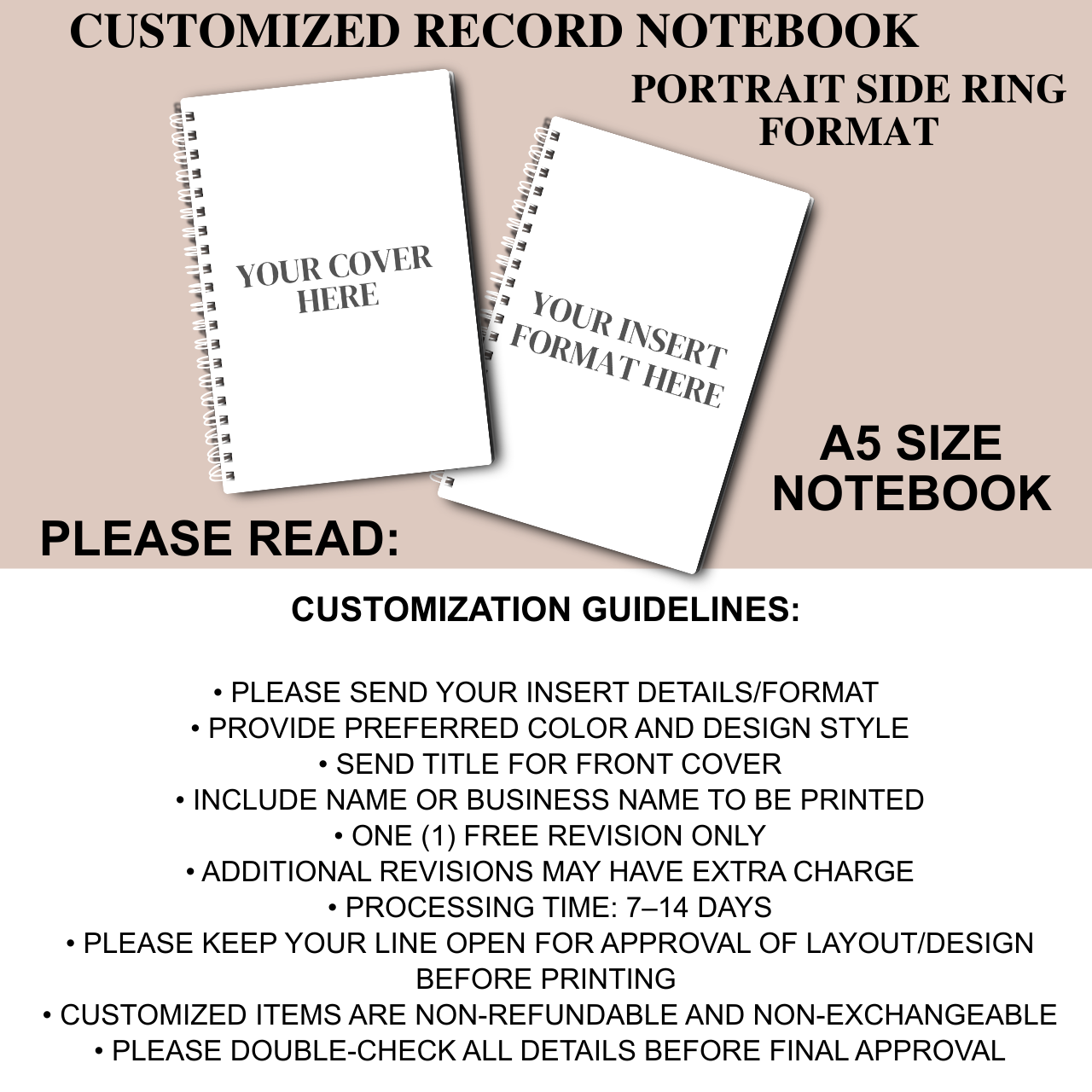 Customized Record Notebook – A5 Personalized Cover & Insert Format | Handmade Wirebound Notebook