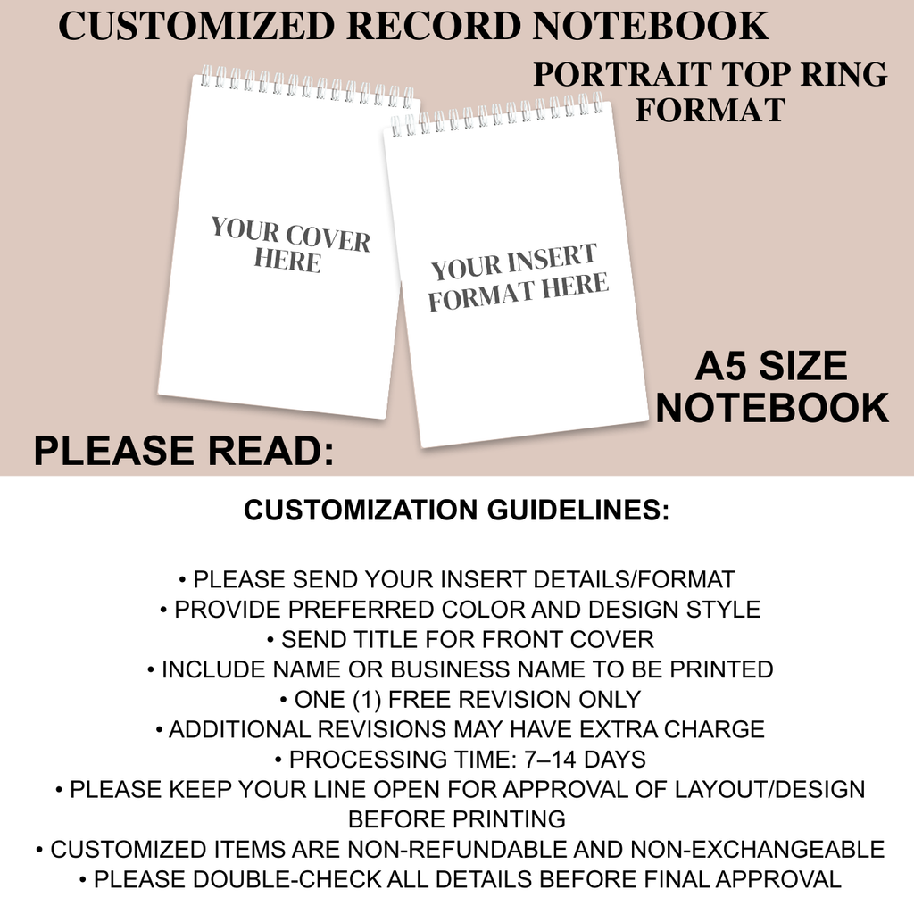 Customized Record Notebook – A5 Personalized Cover & Insert Format | Handmade Wirebound Notebook
