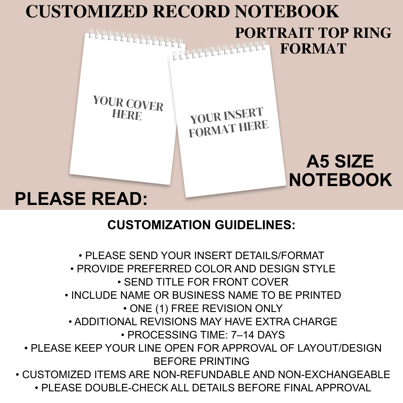 Customized Record Notebook – A5 Personalized Cover & Insert Format | Handmade Wirebound Notebook