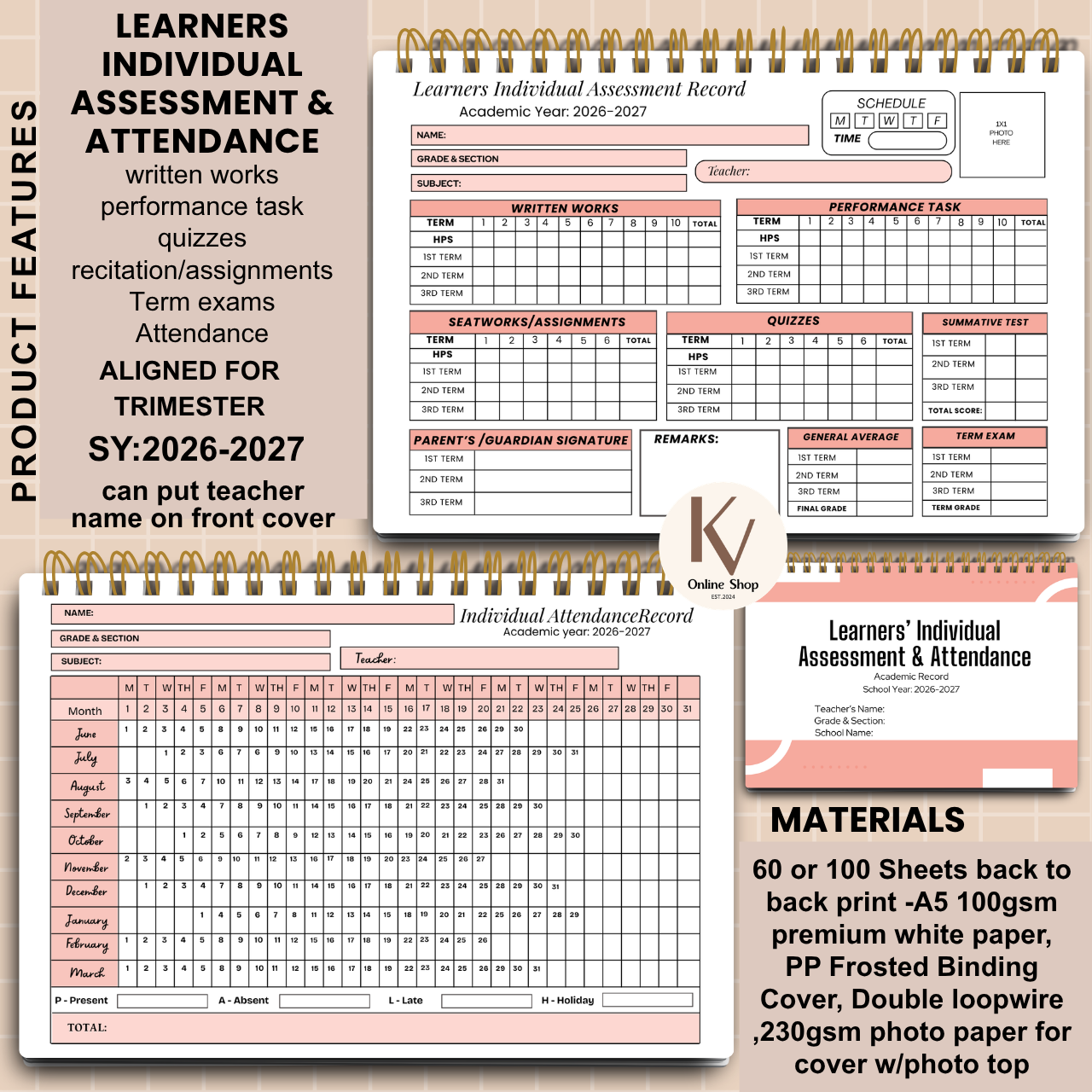 Learners Individual Assessment & Attendance Notebook | A5  | SY 2026–2027 (Trimester Ready)