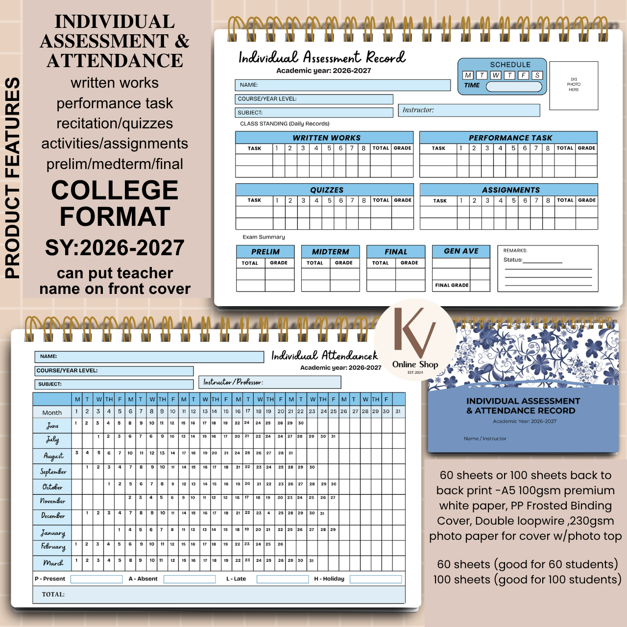 📘 Individual Assessment & Attendance Record (College Format)  SY 2026–2027