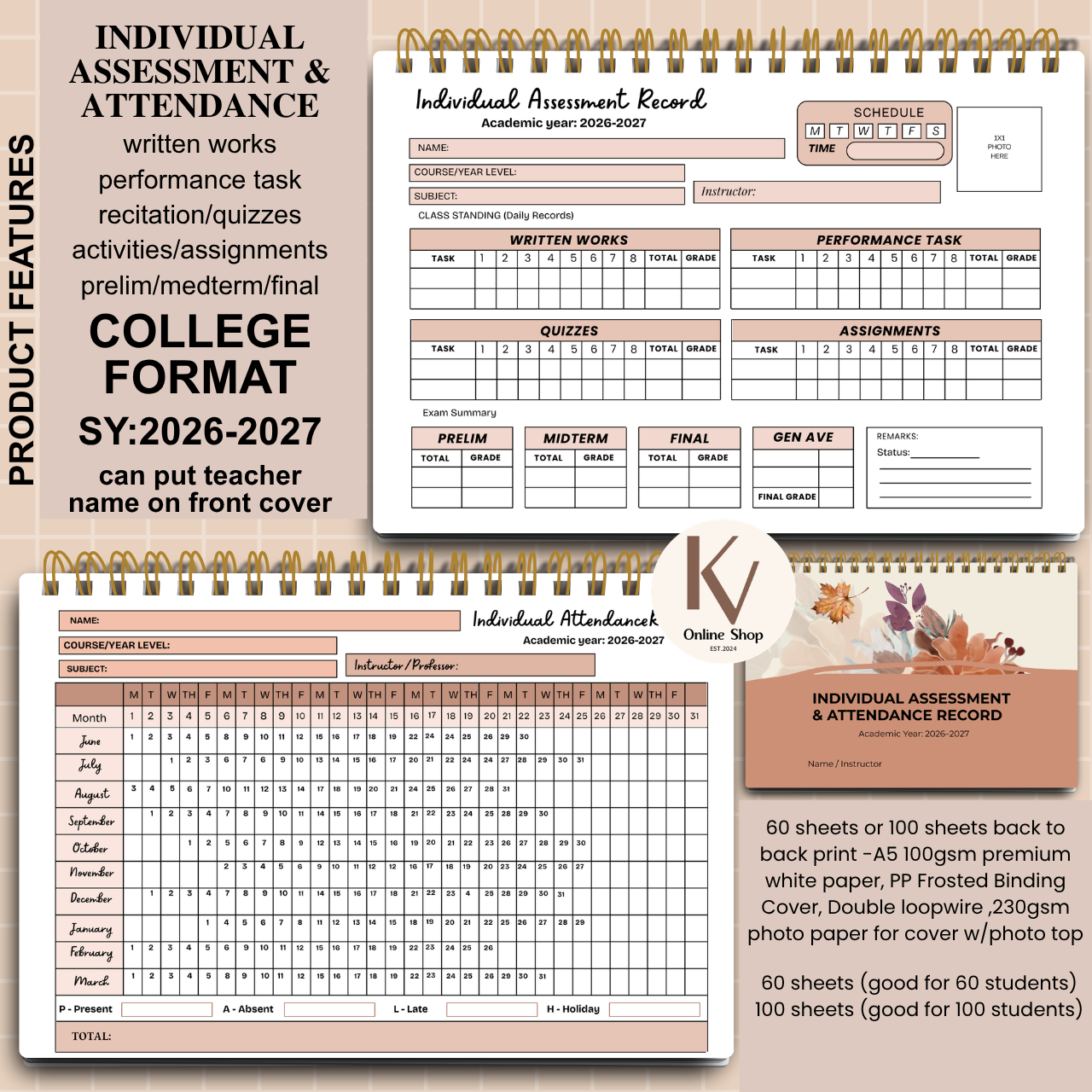 📘 Individual Assessment & Attendance Record (College Format)  SY 2026–2027