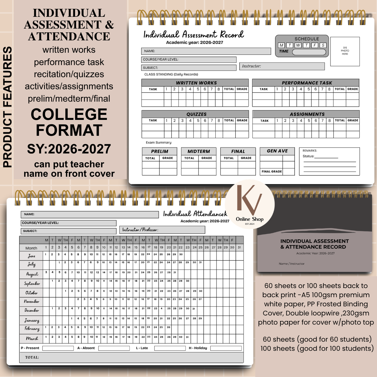 📘 Individual Assessment & Attendance Record (College Format)  SY 2026–2027