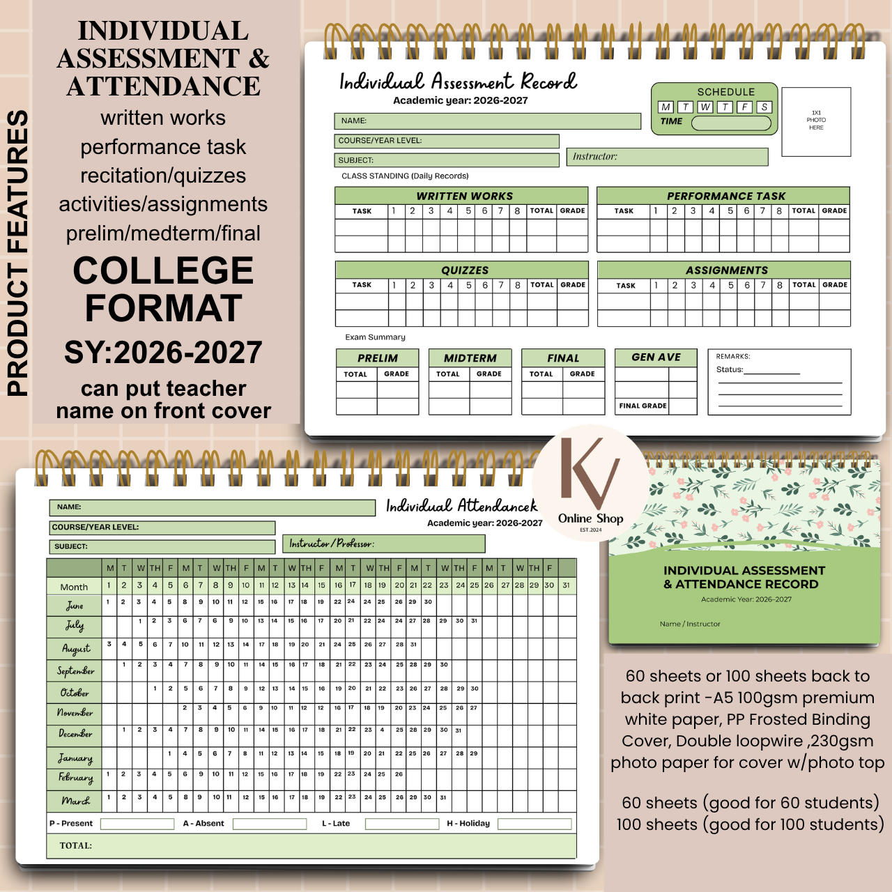 📘 Individual Assessment & Attendance Record (College Format)  SY 2026–2027