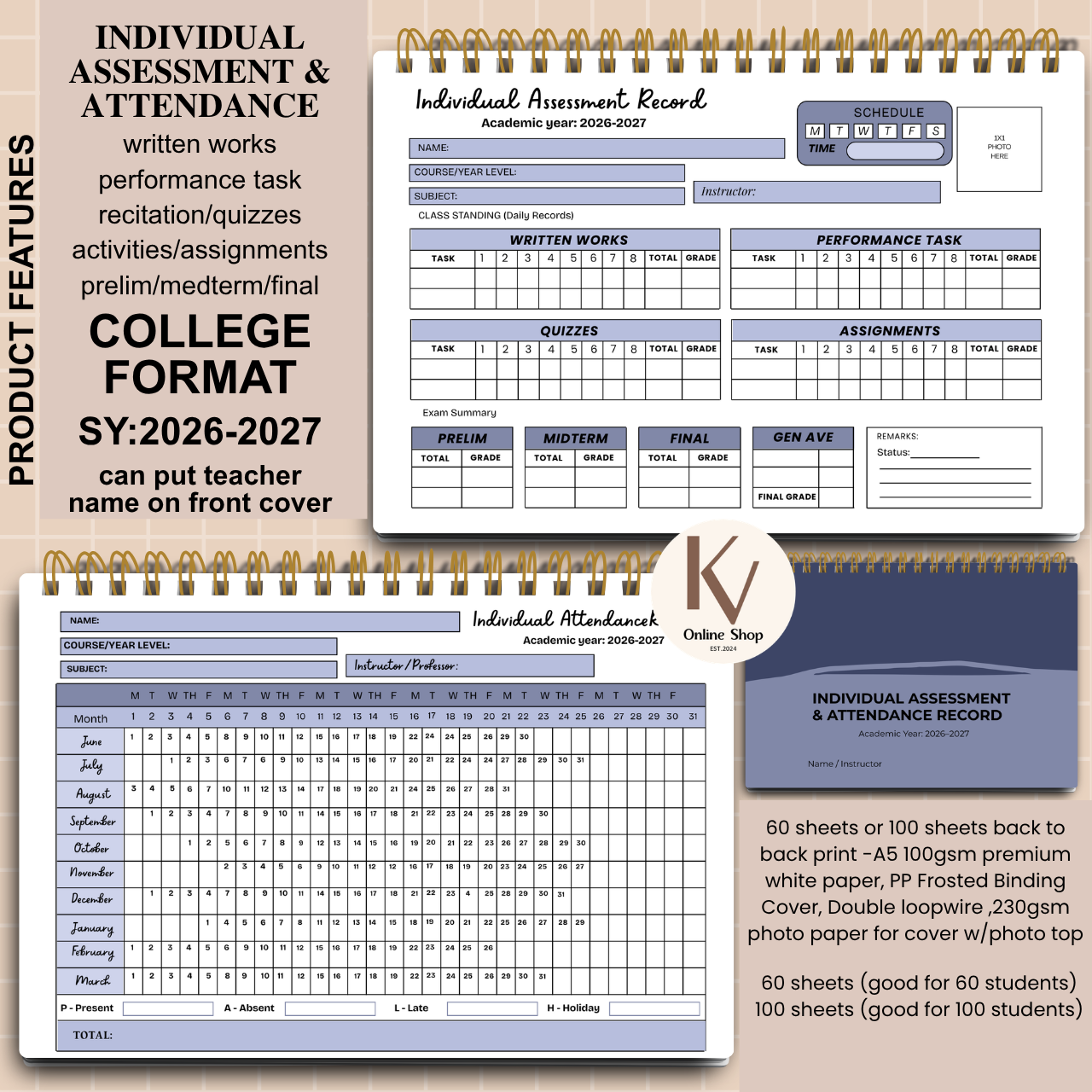 📘 Individual Assessment & Attendance Record (College Format)  SY 2026–2027