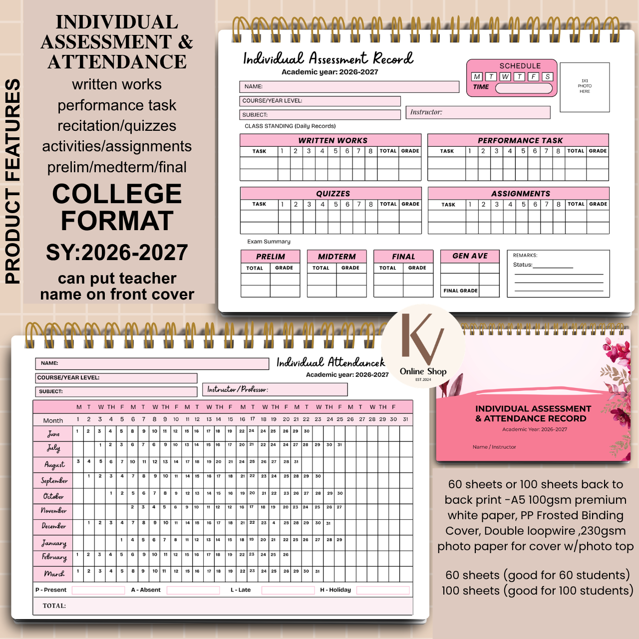 📘 Individual Assessment & Attendance Record (College Format)  SY 2026–2027