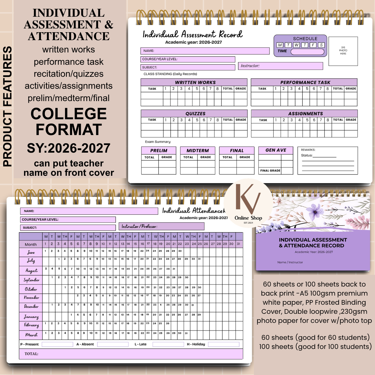 📘 Individual Assessment & Attendance Record (College Format)  SY 2026–2027