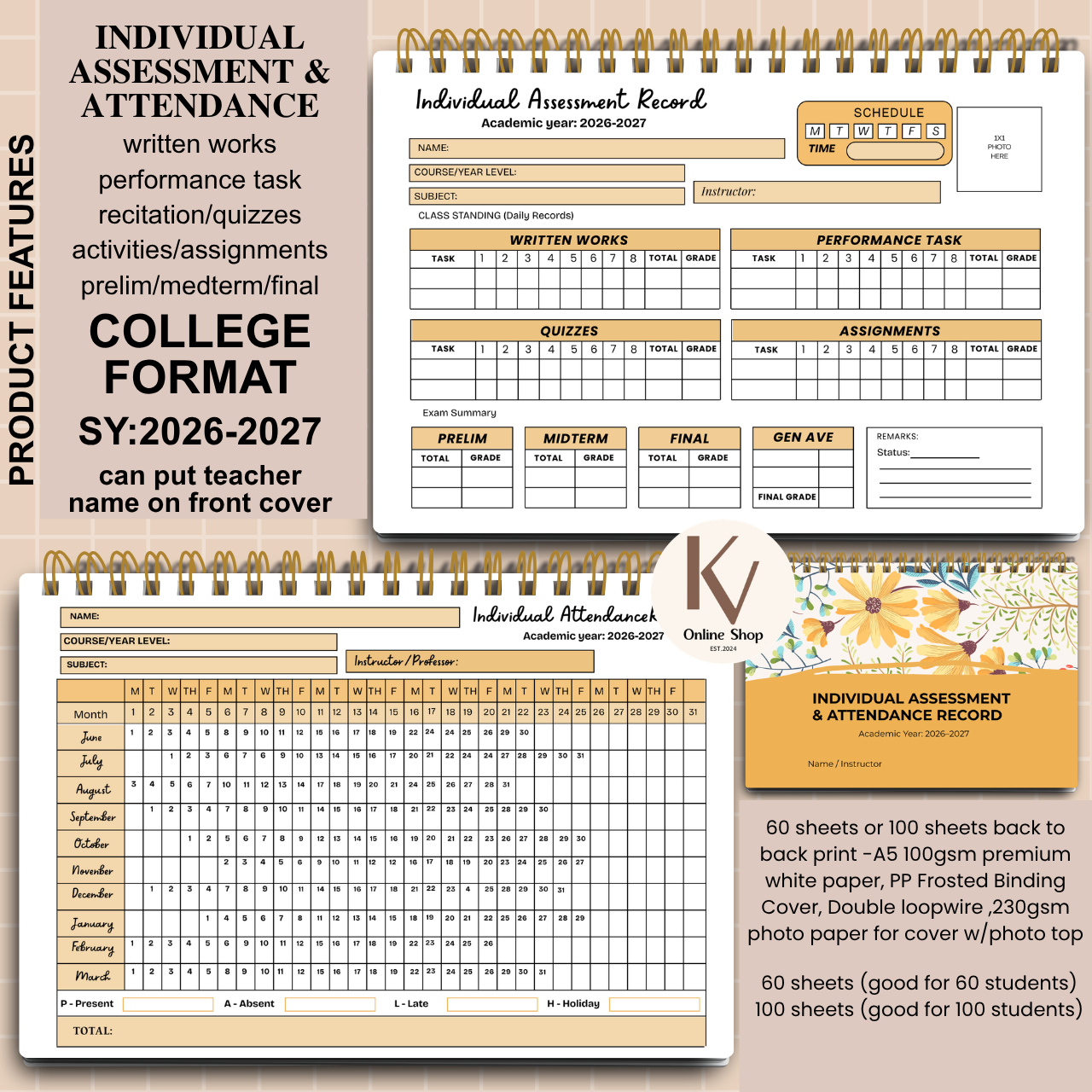 📘 Individual Assessment & Attendance Record (College Format)  SY 2026–2027