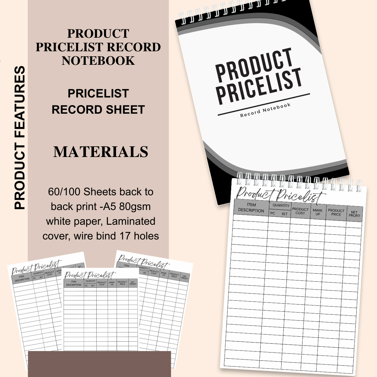 Product Pricelist & Inventory Record Notebook – A5 Business Tracker (Spiral Bound)