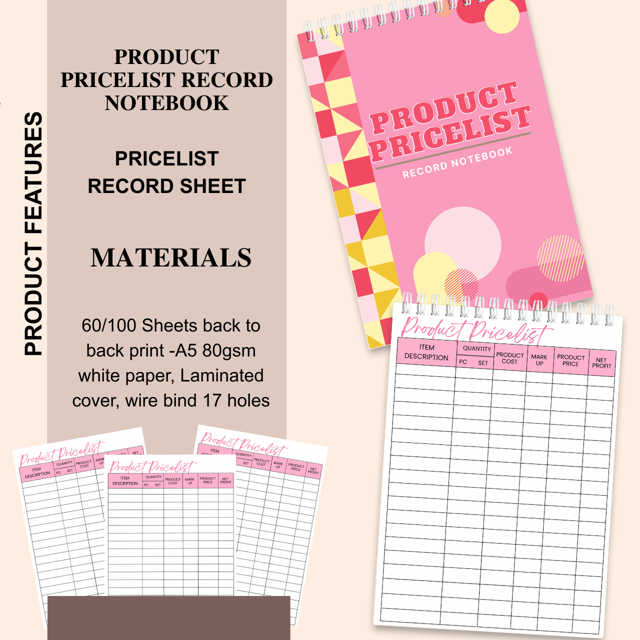 Product Pricelist & Inventory Record Notebook – A5 Business Tracker (Spiral Bound)