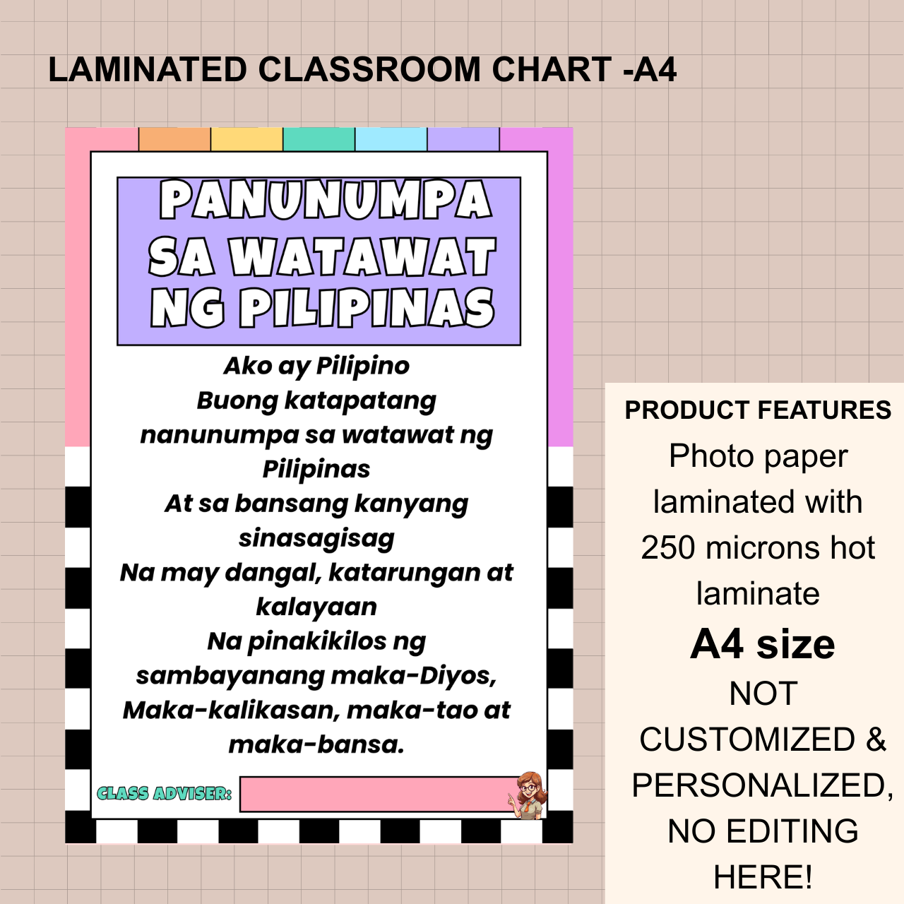 Classroom Wall Chart – A4 Laminated (250 Microns)