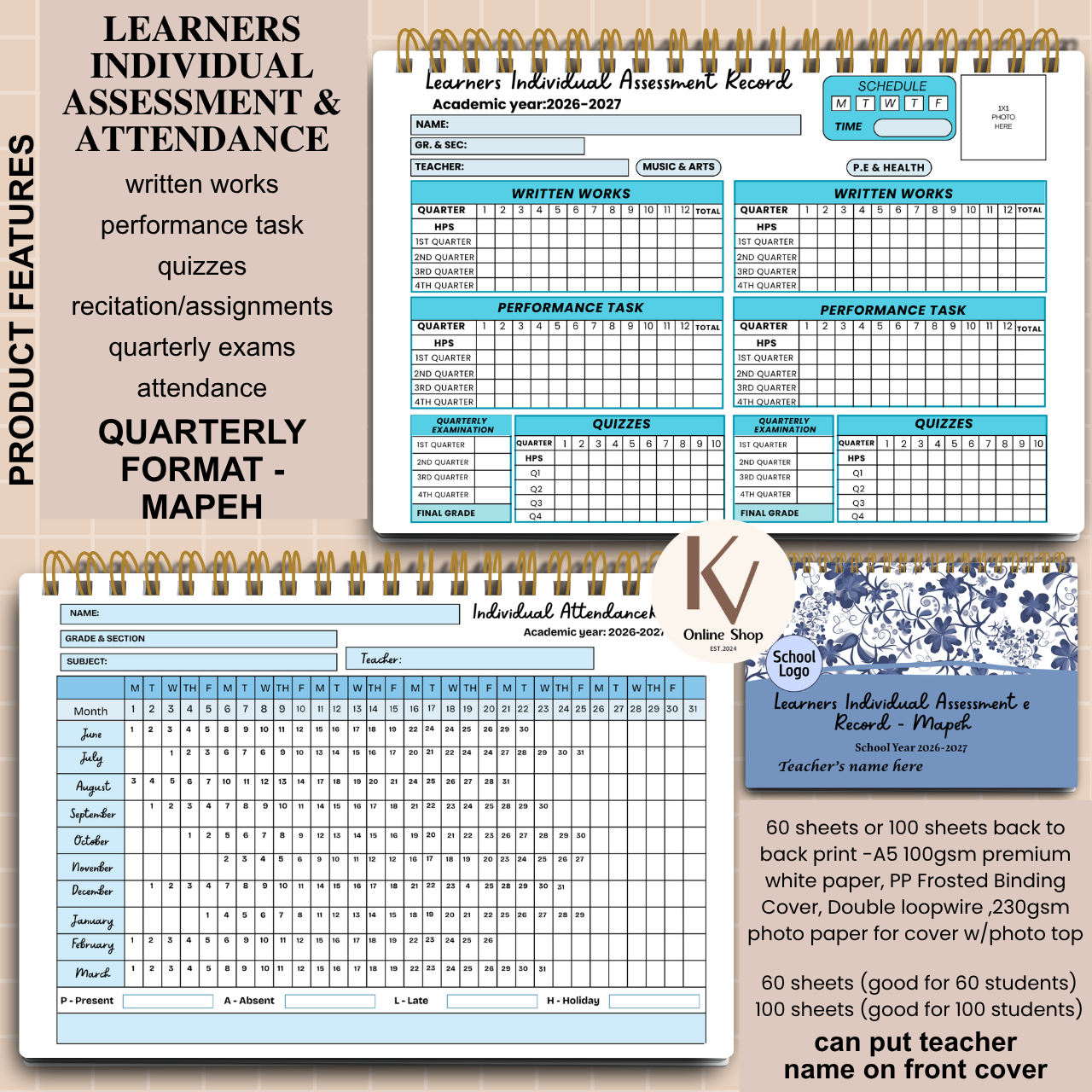 Learners Individual Assessment & Attendance Record – MAPEH Quarterly Format