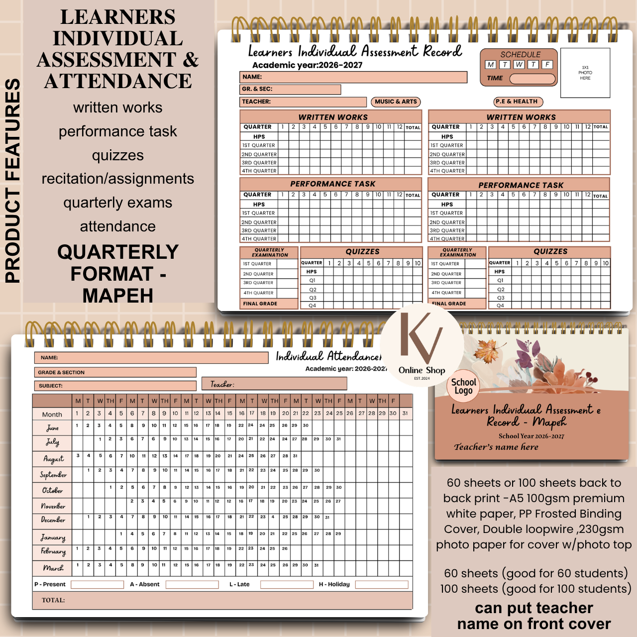 Learners Individual Assessment & Attendance Record – MAPEH Quarterly Format