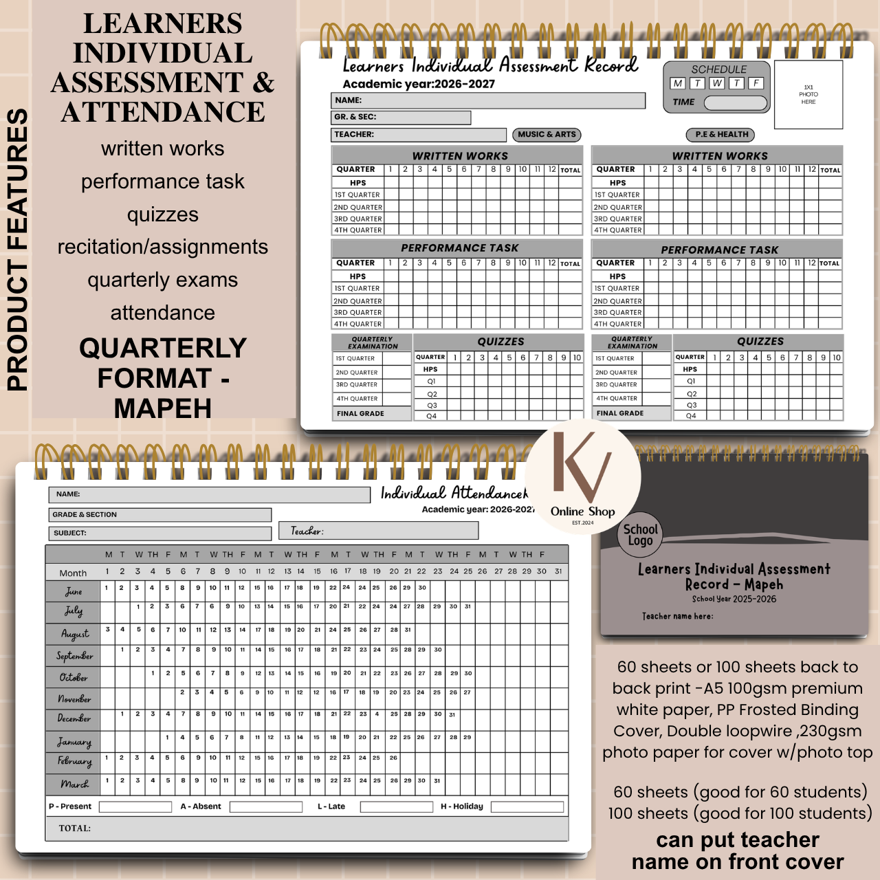 Learners Individual Assessment & Attendance Record – MAPEH Quarterly Format