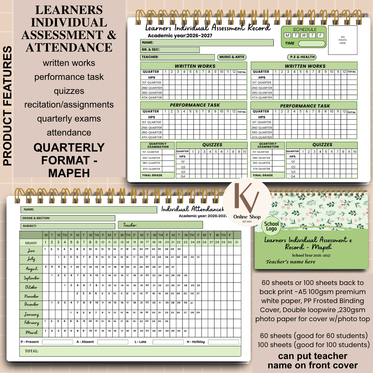 Learners Individual Assessment & Attendance Record – MAPEH Quarterly Format