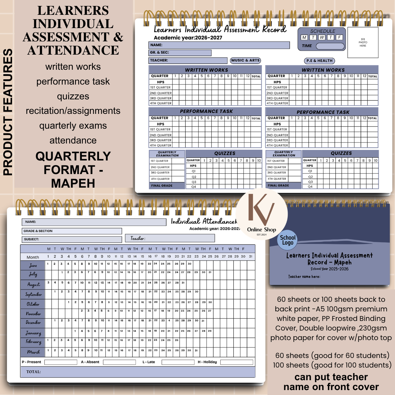 Learners Individual Assessment & Attendance Record – MAPEH Quarterly Format