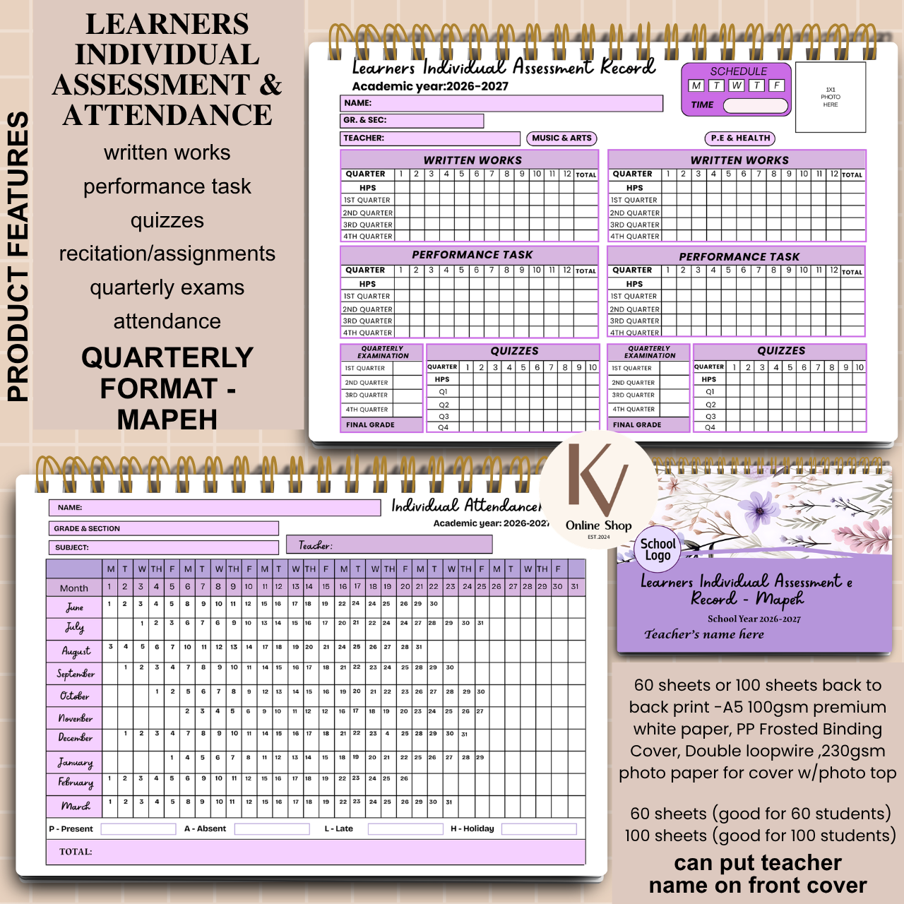 Learners Individual Assessment & Attendance Record – MAPEH Quarterly Format