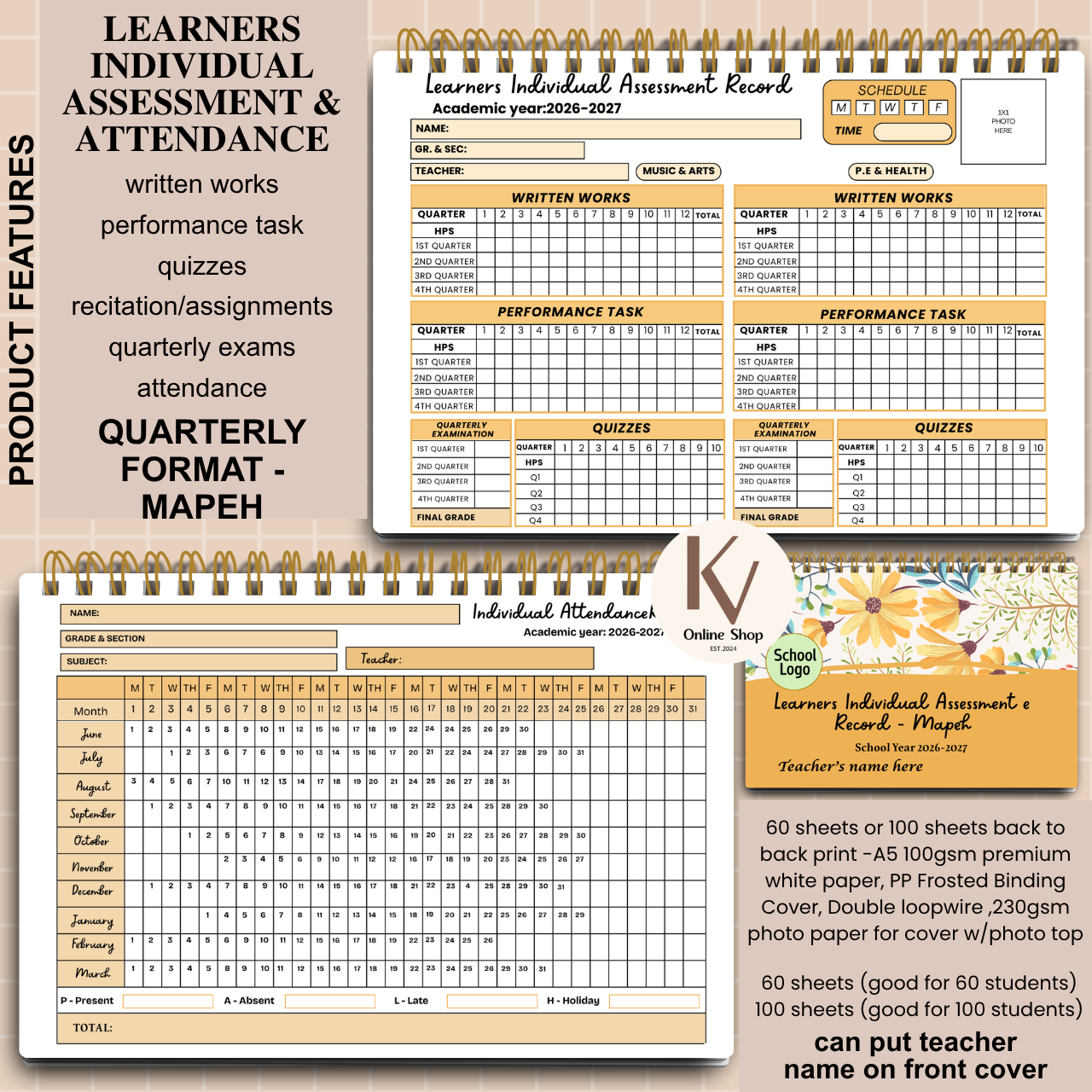 Learners Individual Assessment & Attendance Record – MAPEH Quarterly Format