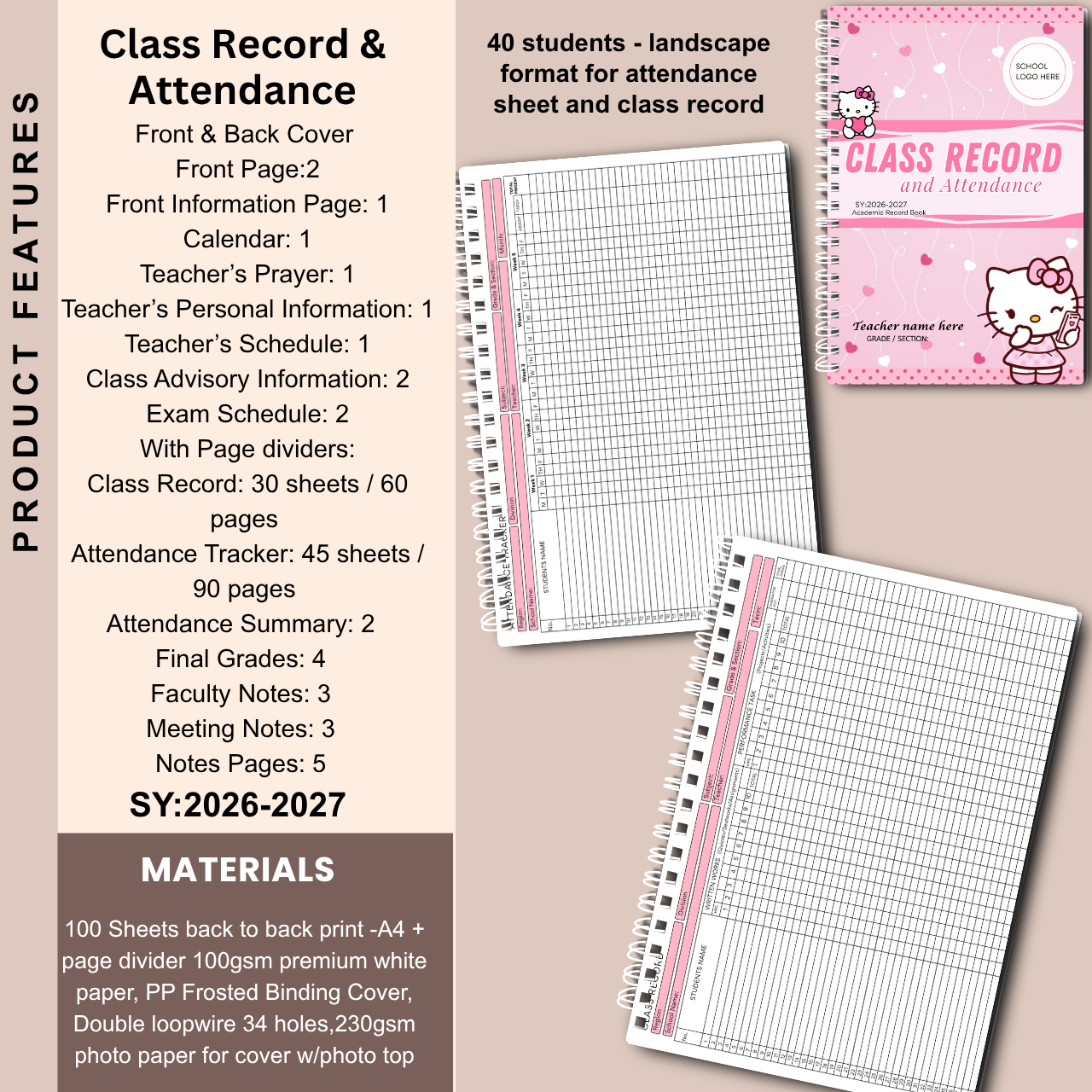 A4 Class Record and Attendance Notebook | SY 2026–2027 | Teacher’s Academic Record Book