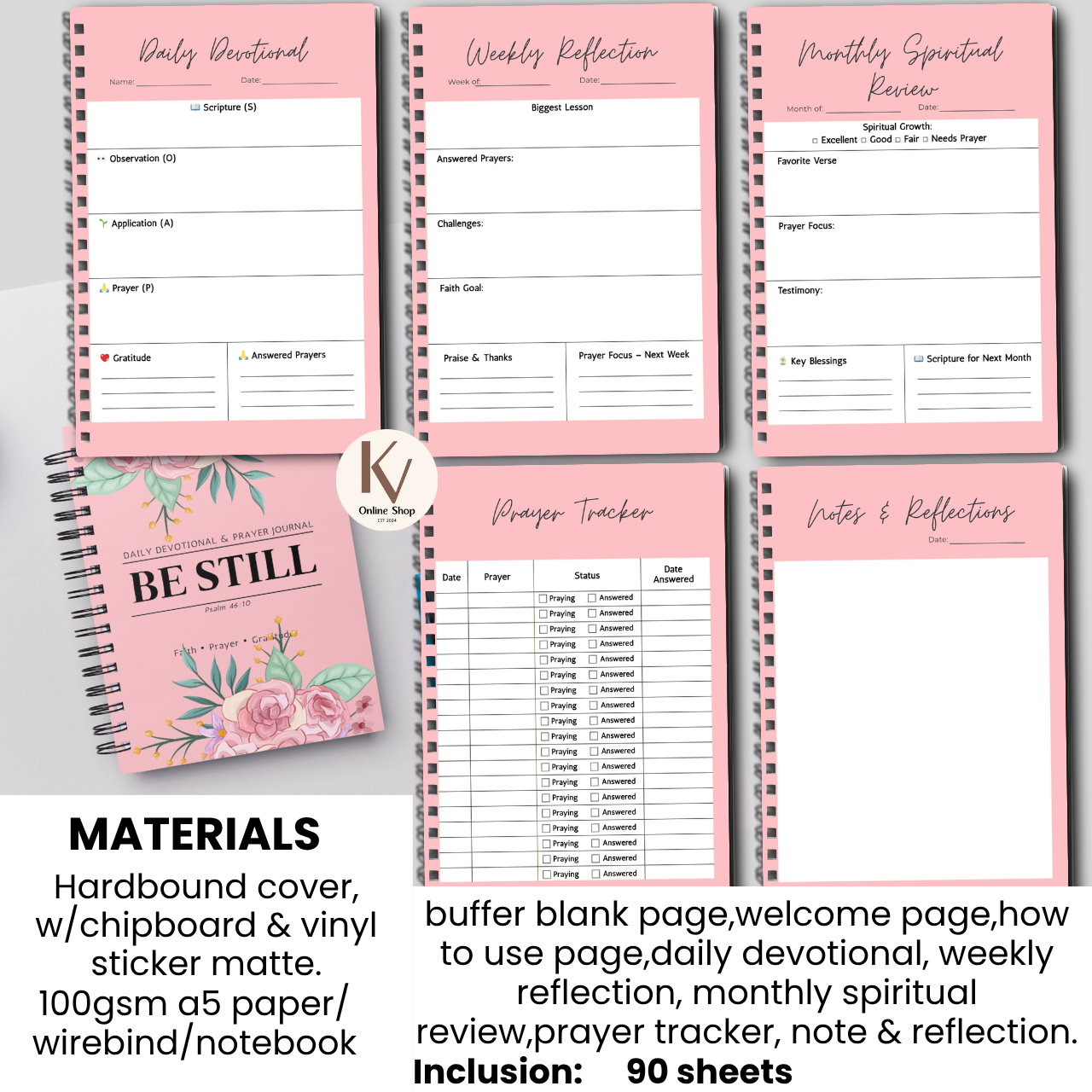 Daily Devotional & Prayer Journal – “Be Still” Faith Reflection Notebook | A5 Spiral Bound Christian Journal