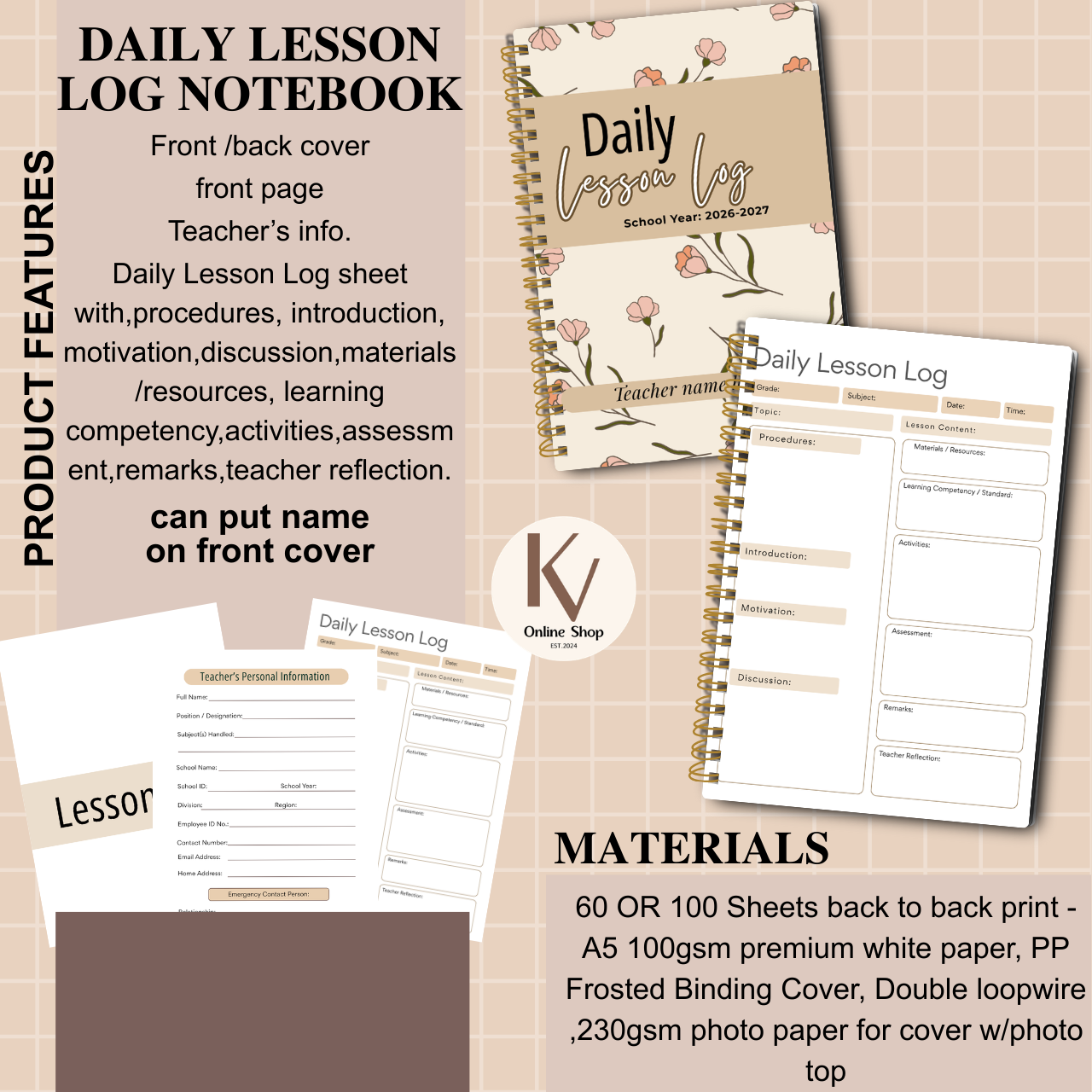 Daily Lesson Log Notebook A5 for Teachers | Classroom Teaching Record | SY 2026–2027