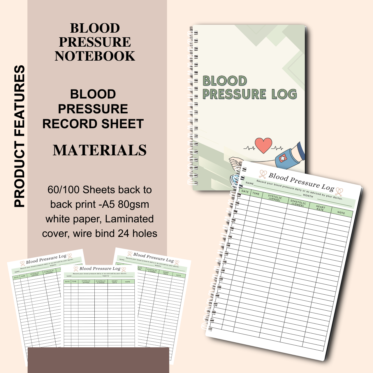 Health Tracker Notebook A5 | Blood Pressure, Sugar, Medication & Medical Record Log
