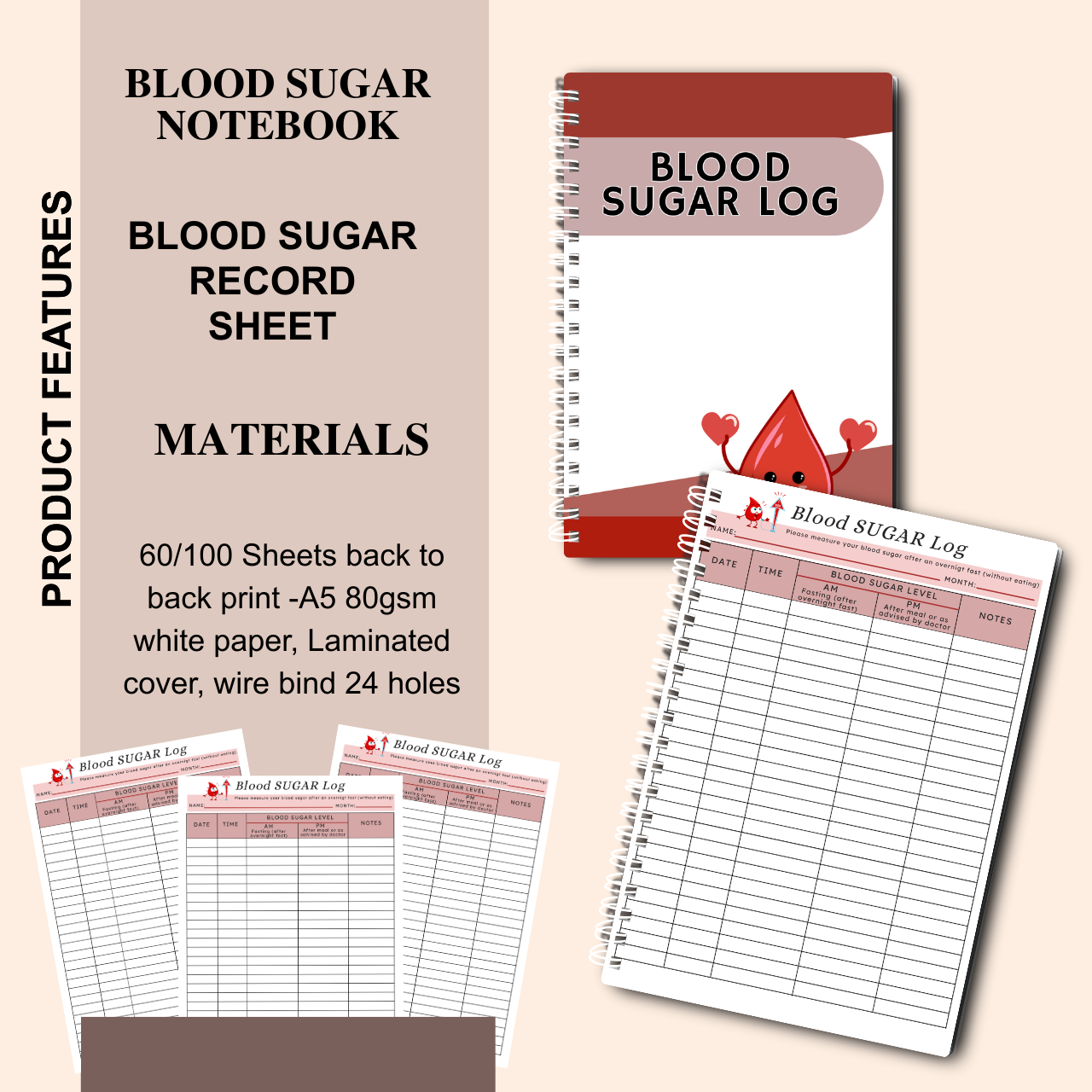 Health Tracker Notebook A5 | Blood Pressure, Sugar, Medication & Medical Record Log