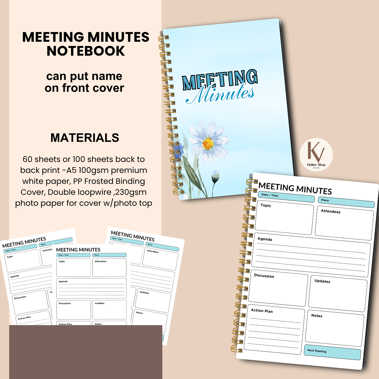 Meeting Minutes Notebook – A5 Meeting Record & Logbook for Office and Business