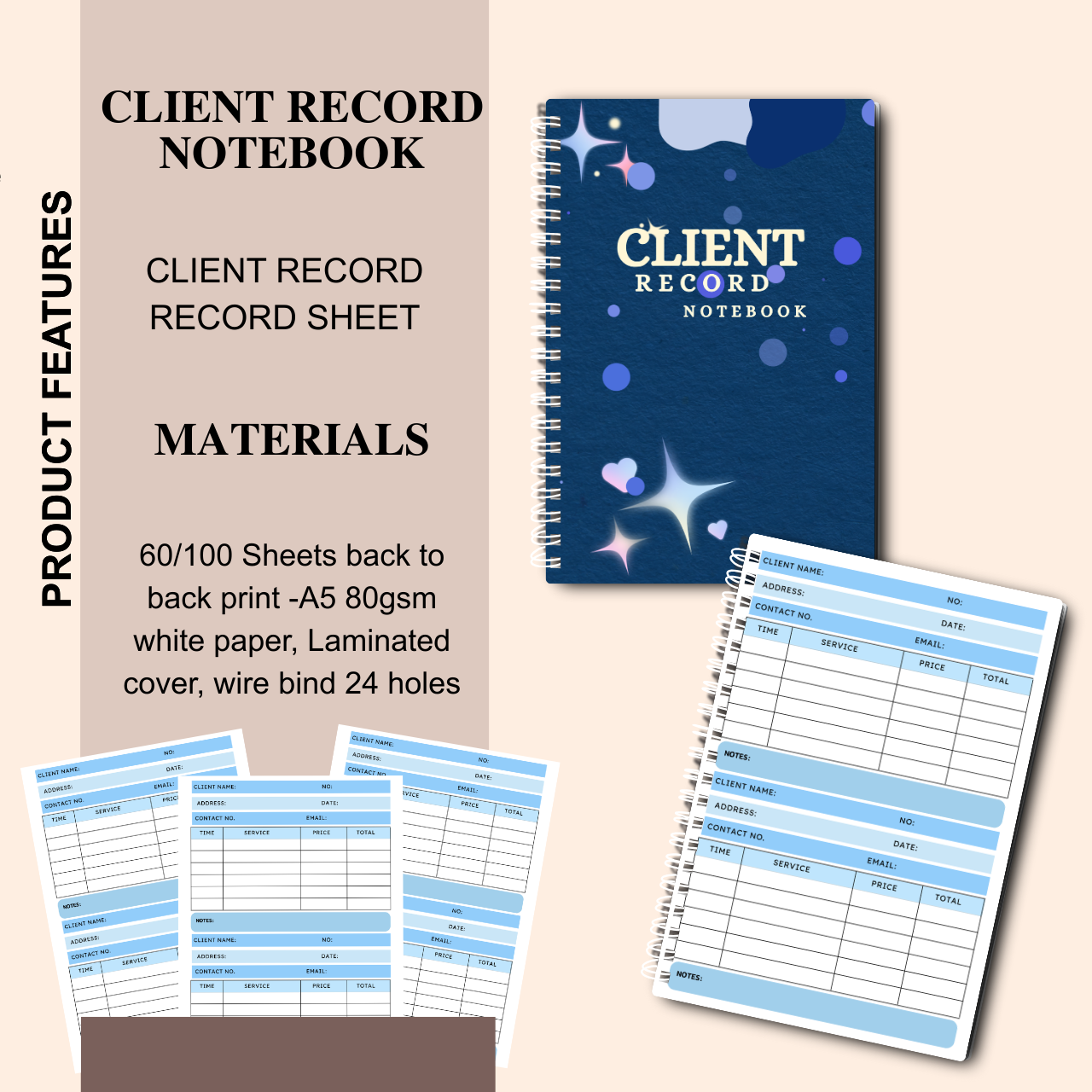 Client Record Notebook A5 | Customer Logbook & Service Record Tracker