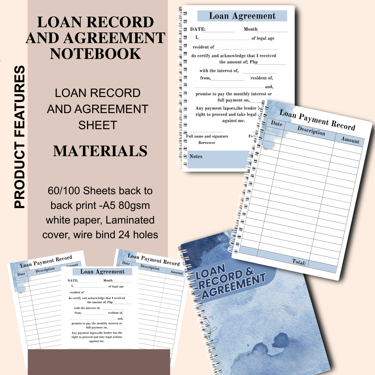 Loan Record & Agreement Notebook A5 | Payment & Lending Tracker Log Book