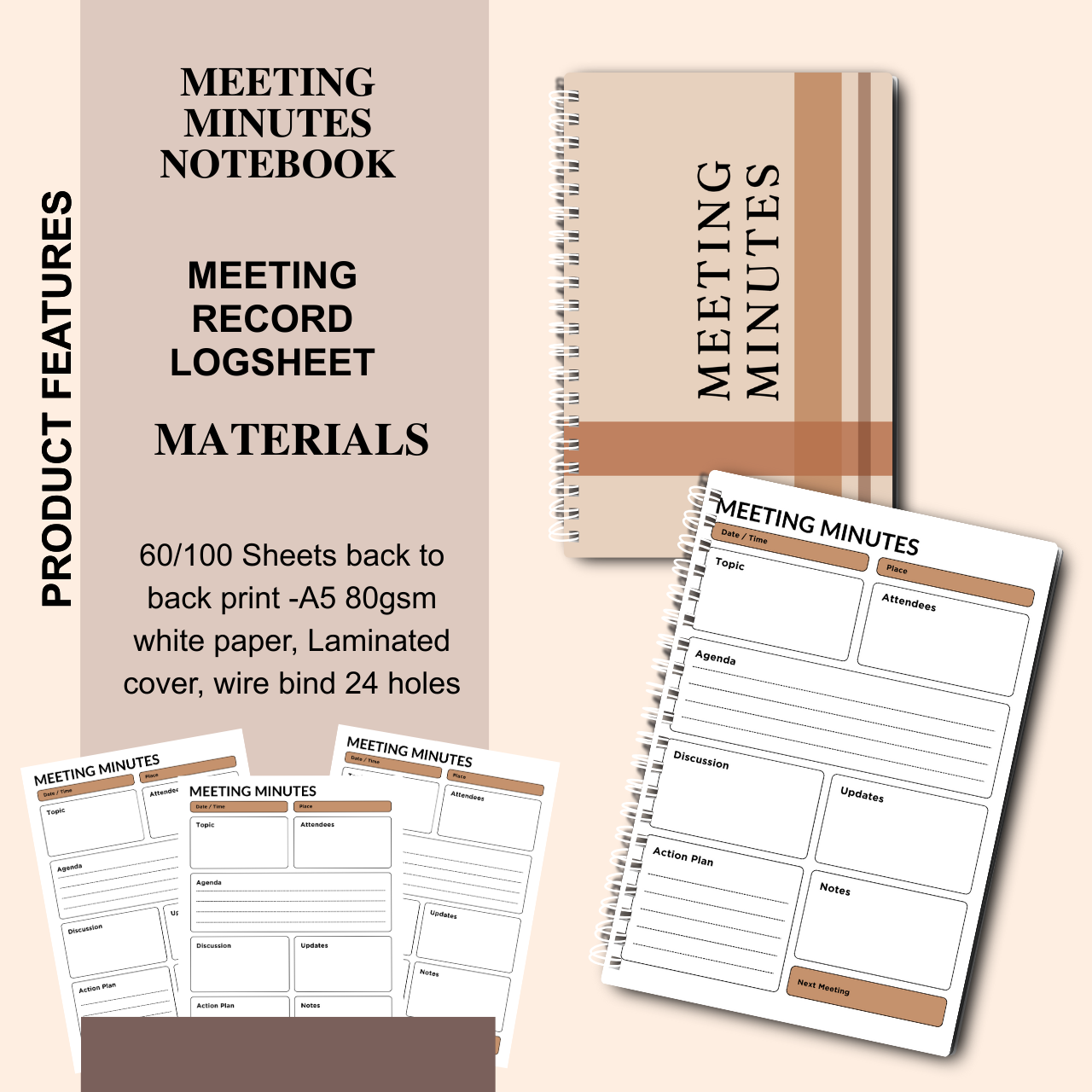Meeting Minutes Notebook – A5 Meeting Record & Logbook for Office and Business
