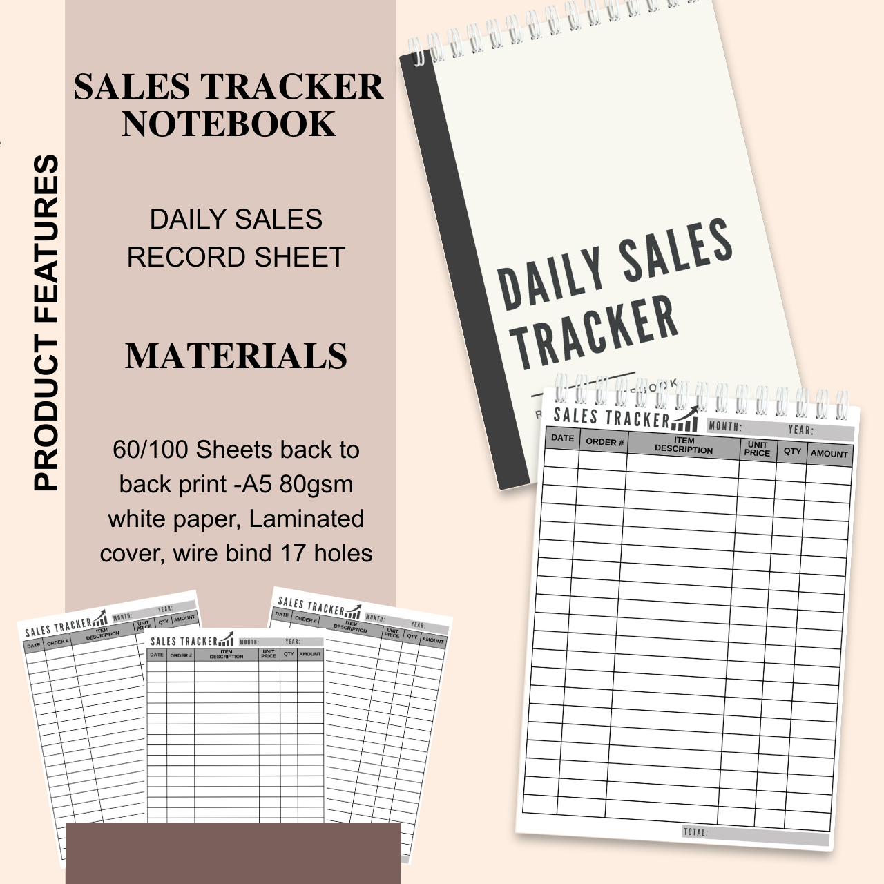 Daily & Weekly Sales Tracker Notebook – A5 Handmade Business Record Book