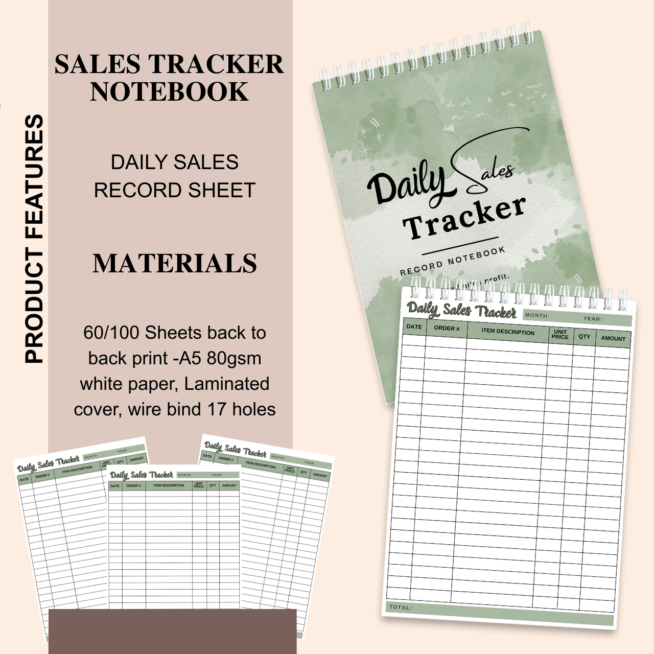 Daily & Weekly Sales Tracker Notebook – A5 Handmade Business Record Book