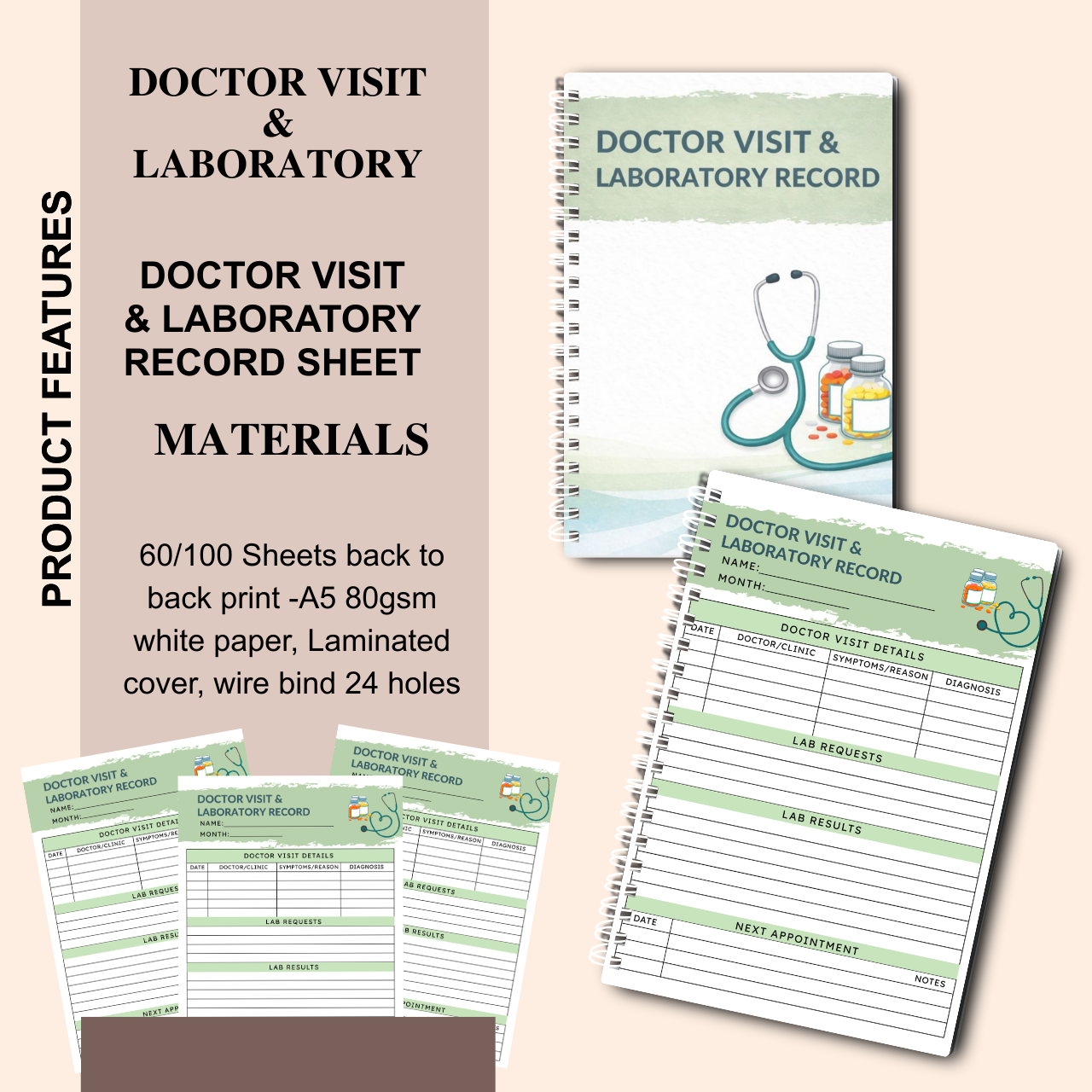 Health Tracker Notebook A5 | Blood Pressure, Sugar, Medication & Medical Record Log