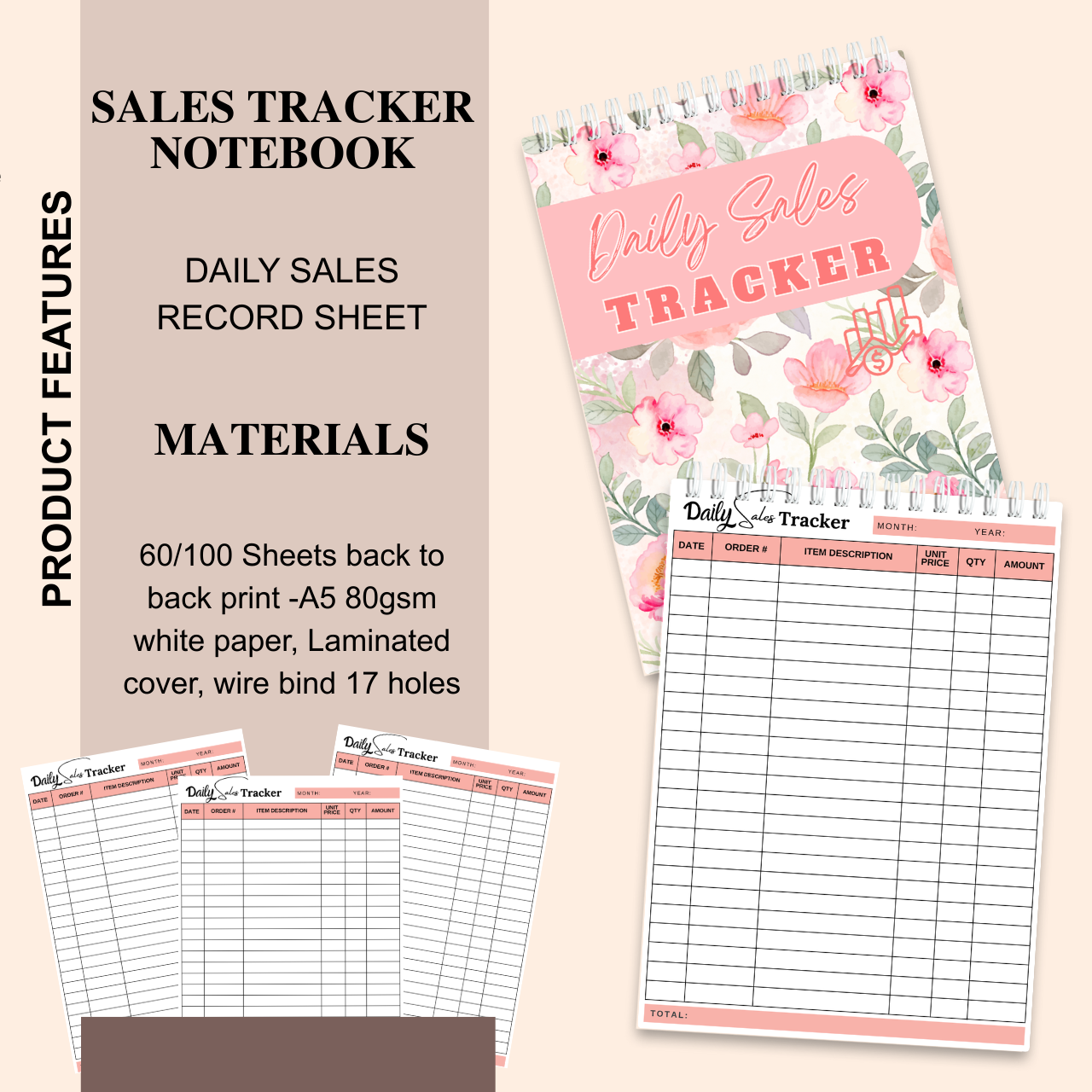 Daily & Weekly Sales Tracker Notebook – A5 Handmade Business Record Book