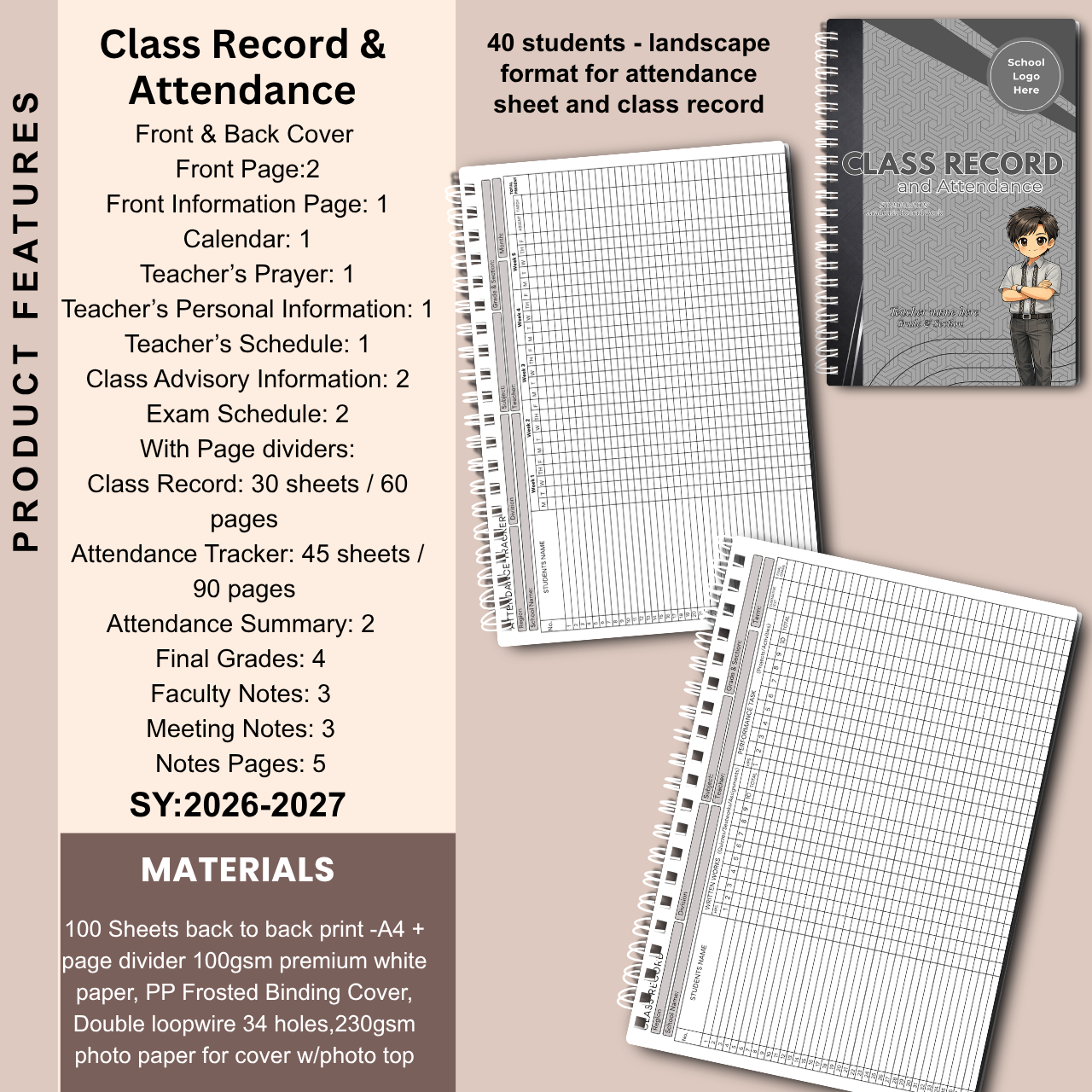 A4 Class Record and Attendance Notebook | SY 2026–2027 | Teacher’s Academic Record Book