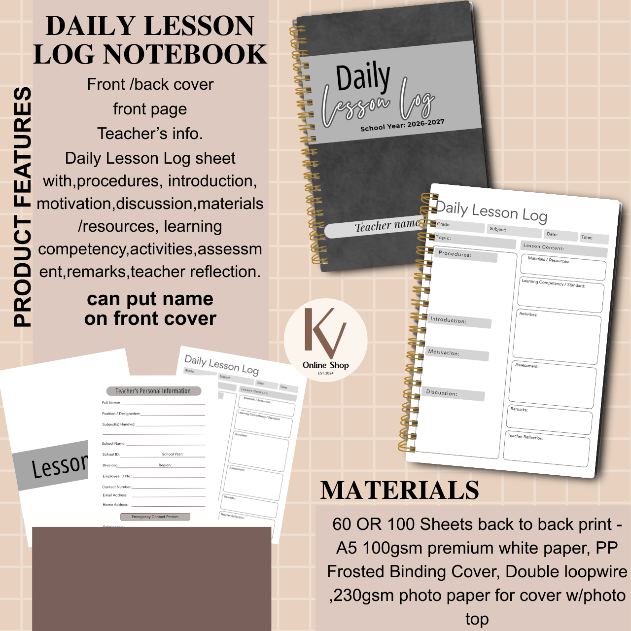 Daily Lesson Log Notebook A5 for Teachers | Classroom Teaching Record | SY 2026–2027