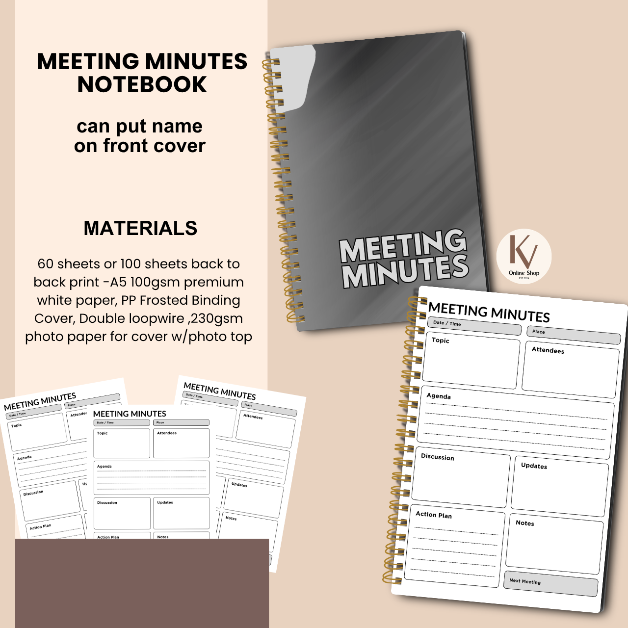 Meeting Minutes Notebook – A5 Meeting Record & Logbook for Office and Business