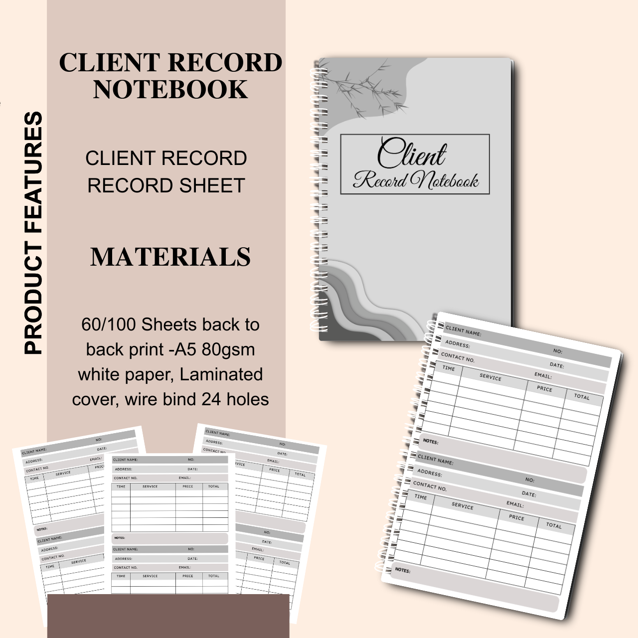 Client Record Notebook A5 | Customer Logbook & Service Record Tracker