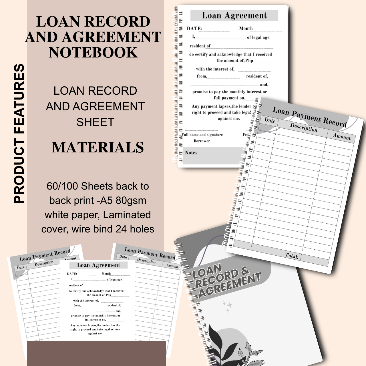 Loan Record & Agreement Notebook A5 | Payment & Lending Tracker Log Book