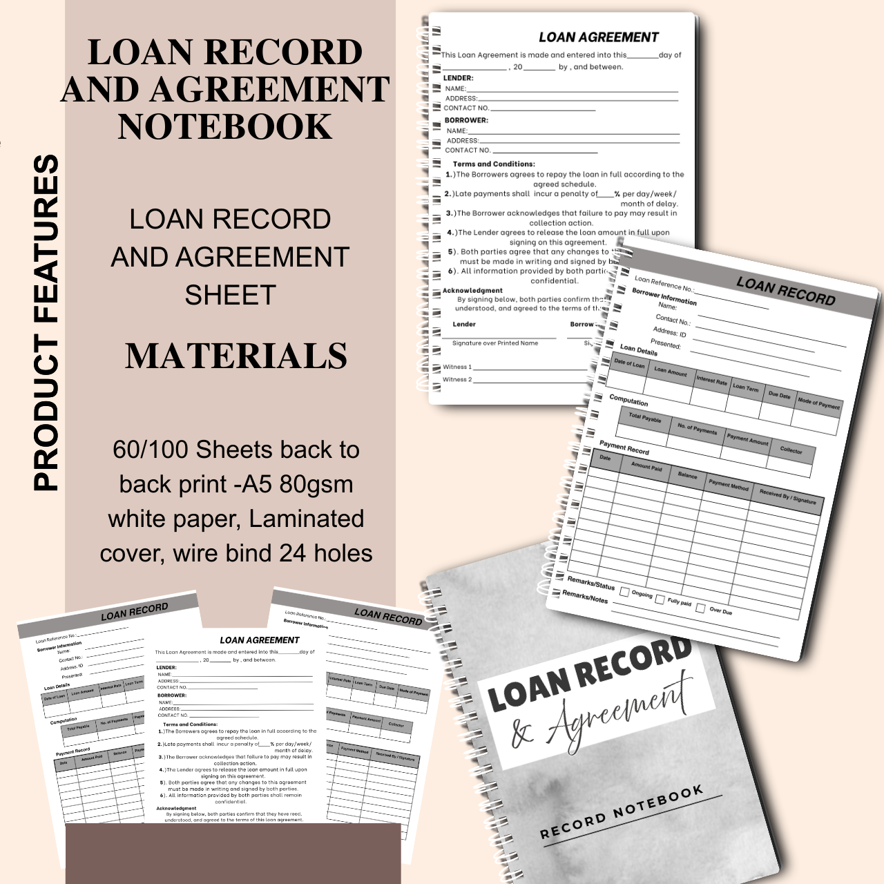 Loan Record & Agreement Notebook A5 | Payment & Lending Tracker Log Book