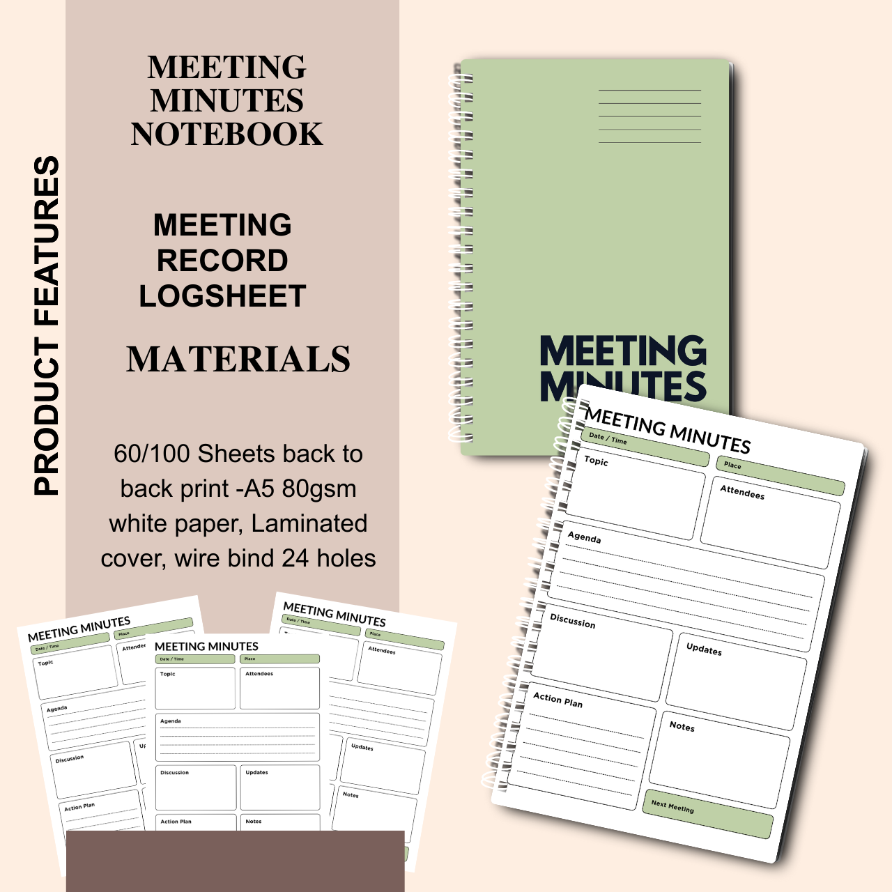 Meeting Minutes Notebook – A5 Meeting Record & Logbook for Office and Business