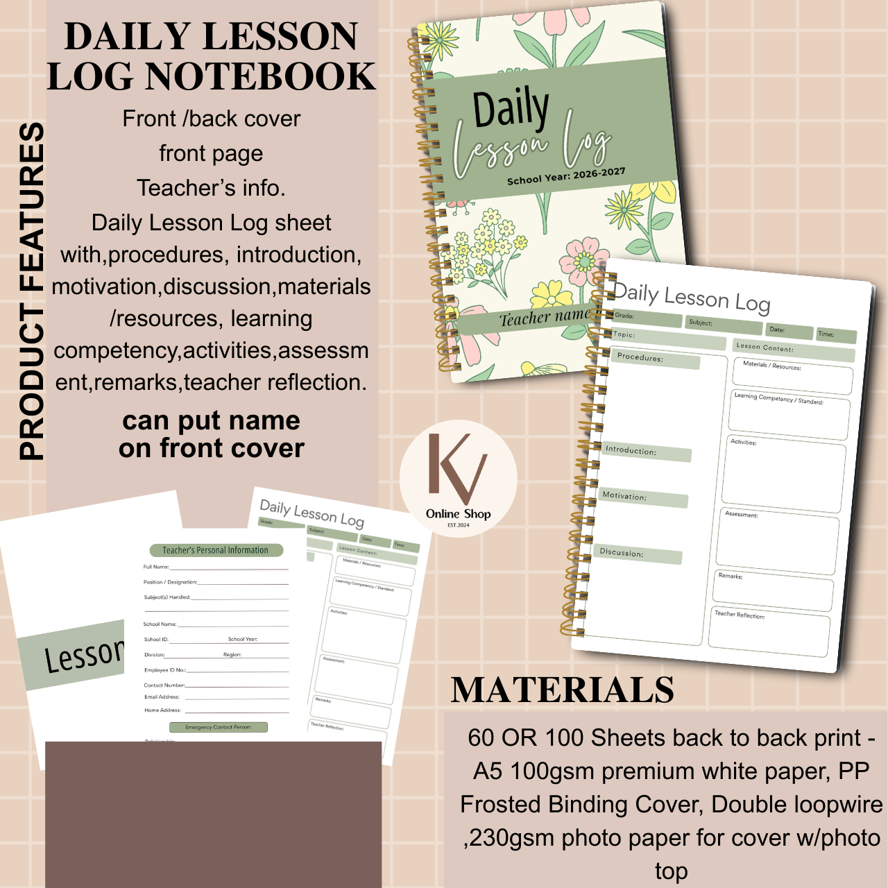 Daily Lesson Log Notebook A5 for Teachers | Classroom Teaching Record | SY 2026–2027