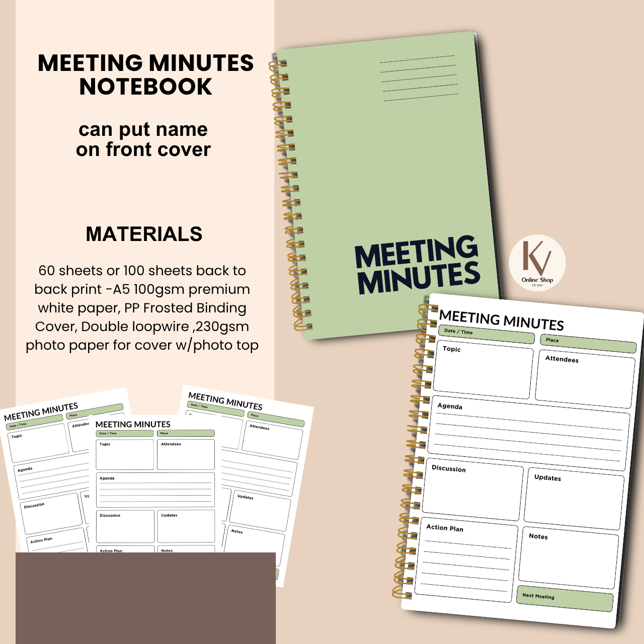 Meeting Minutes Notebook – A5 Meeting Record & Logbook for Office and Business