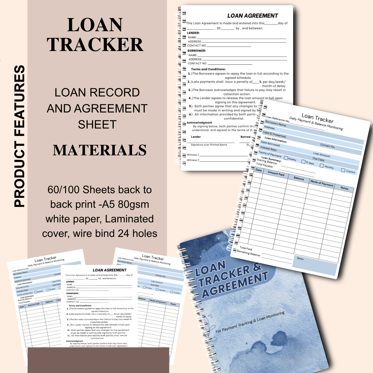 Loan Record & Agreement Notebook A5 | Payment & Lending Tracker Log Book