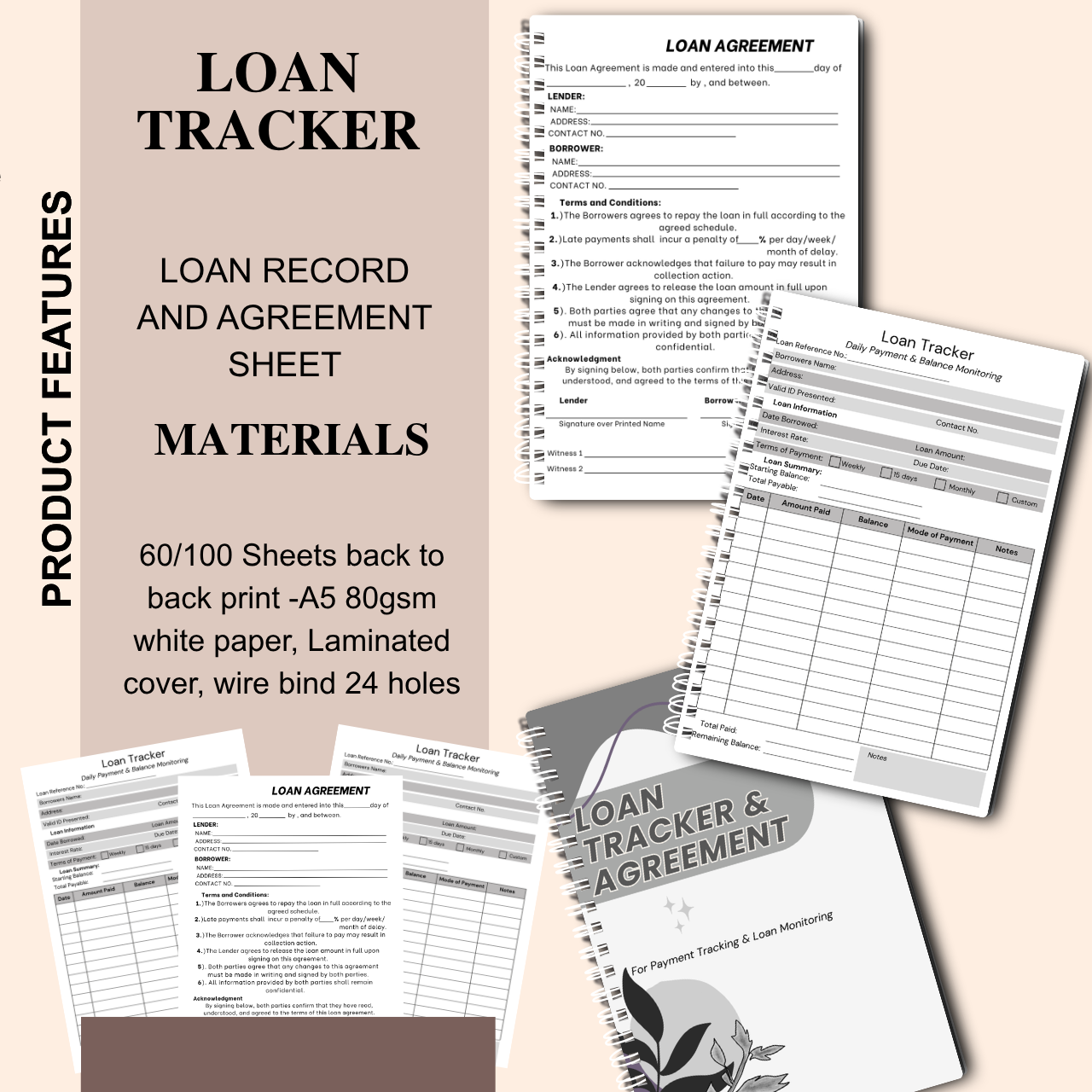 Loan Record & Agreement Notebook A5 | Payment & Lending Tracker Log Book