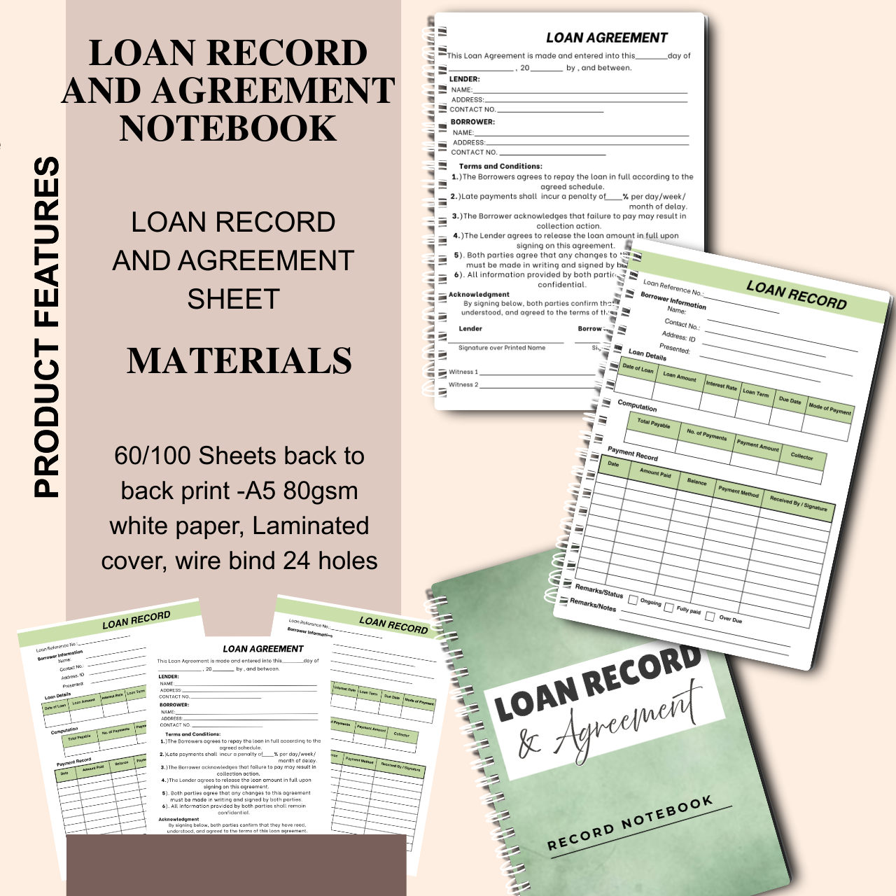 Loan Record & Agreement Notebook A5 | Payment & Lending Tracker Log Book
